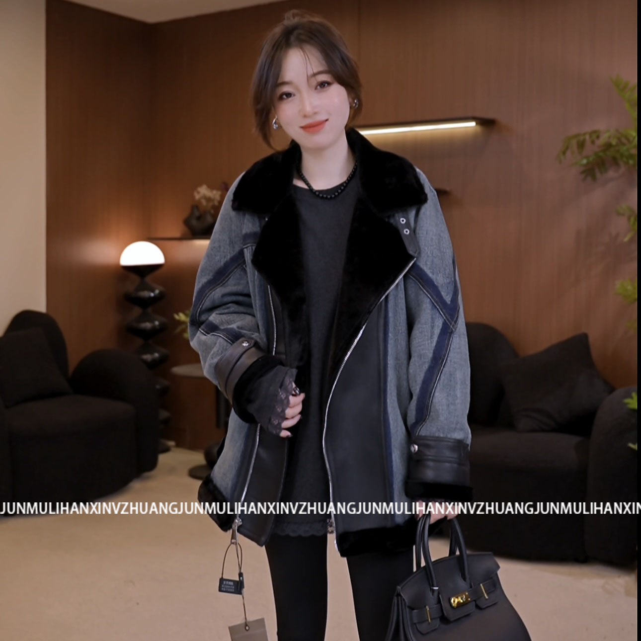 君沐礼《设计师款》欧货新款新国标90白鸭绒牛仔机车羽绒服外套