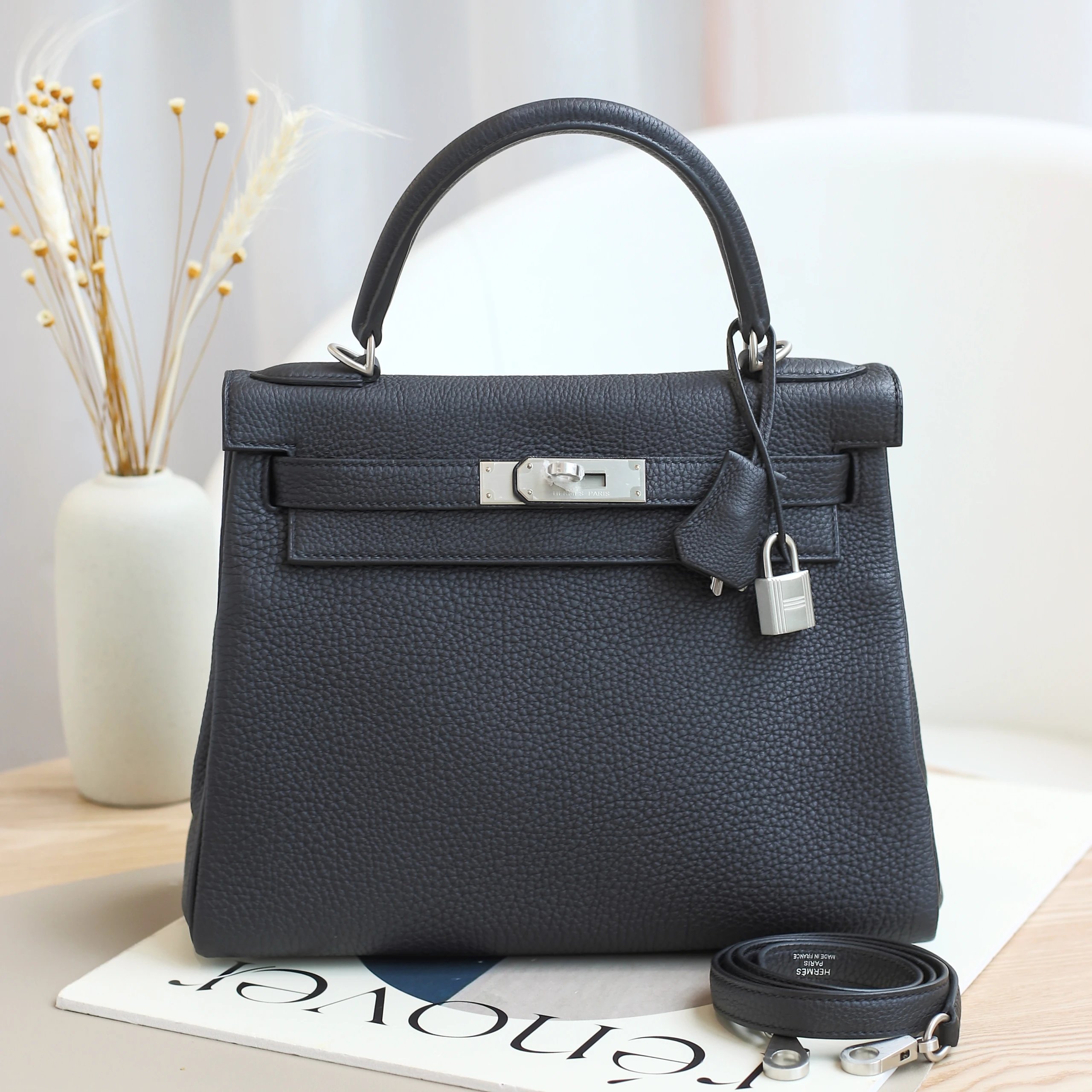 未使用 Hermes/爱马仕 kelly28 K刻 TOGO皮 黑色 银扣