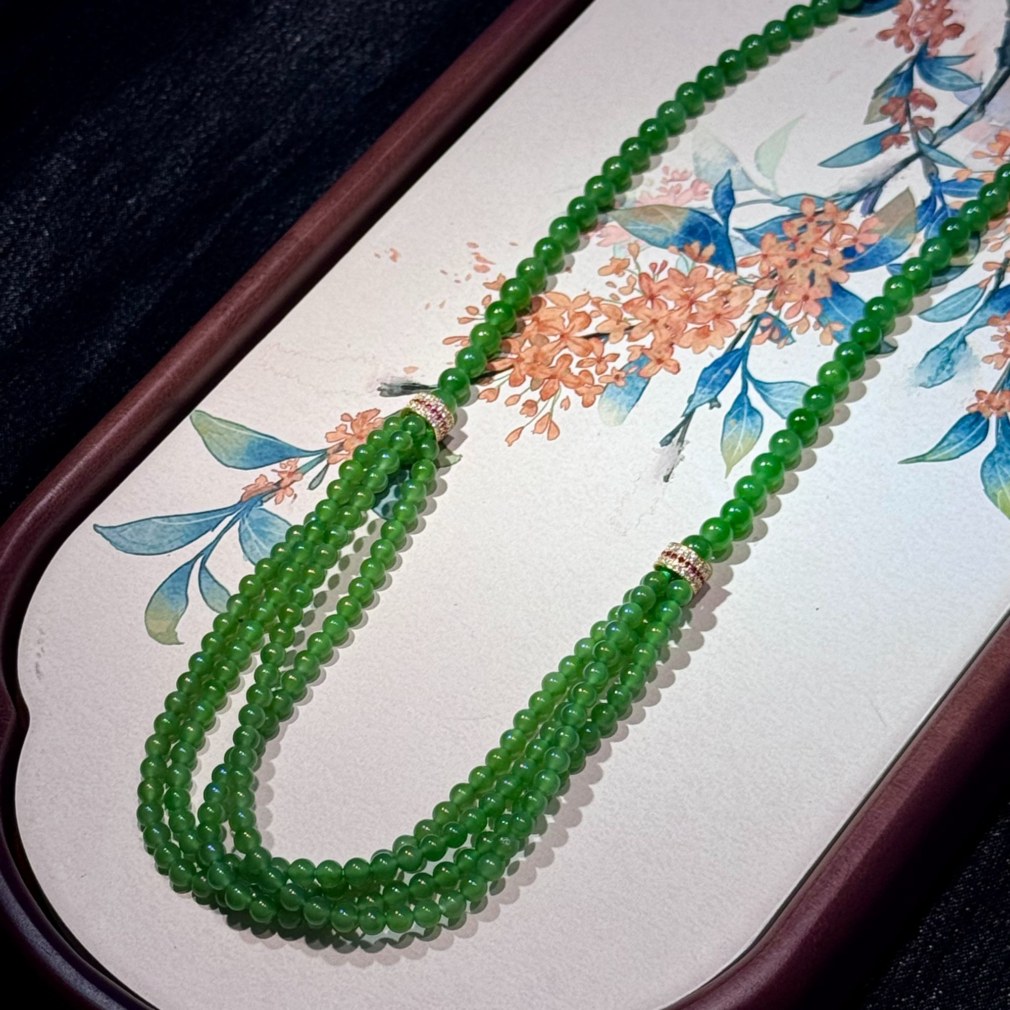 【润希珠宝】四季常青设计款和田碧玉项链5.5mm4mm搭配设计时尚贵气