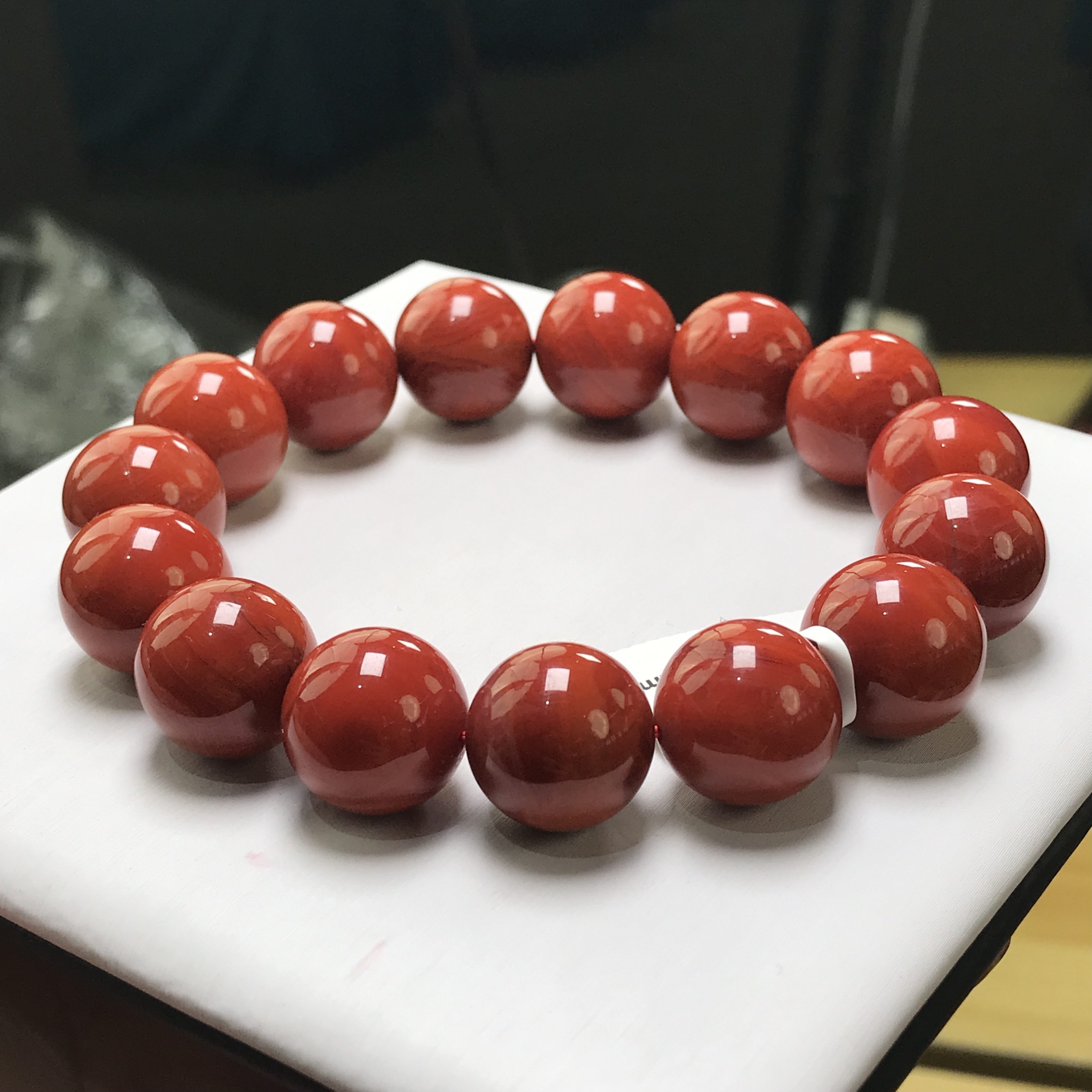【小刘南红】瓦西南红火焰纹一级活动款圆珠手串16mm 多样性发一