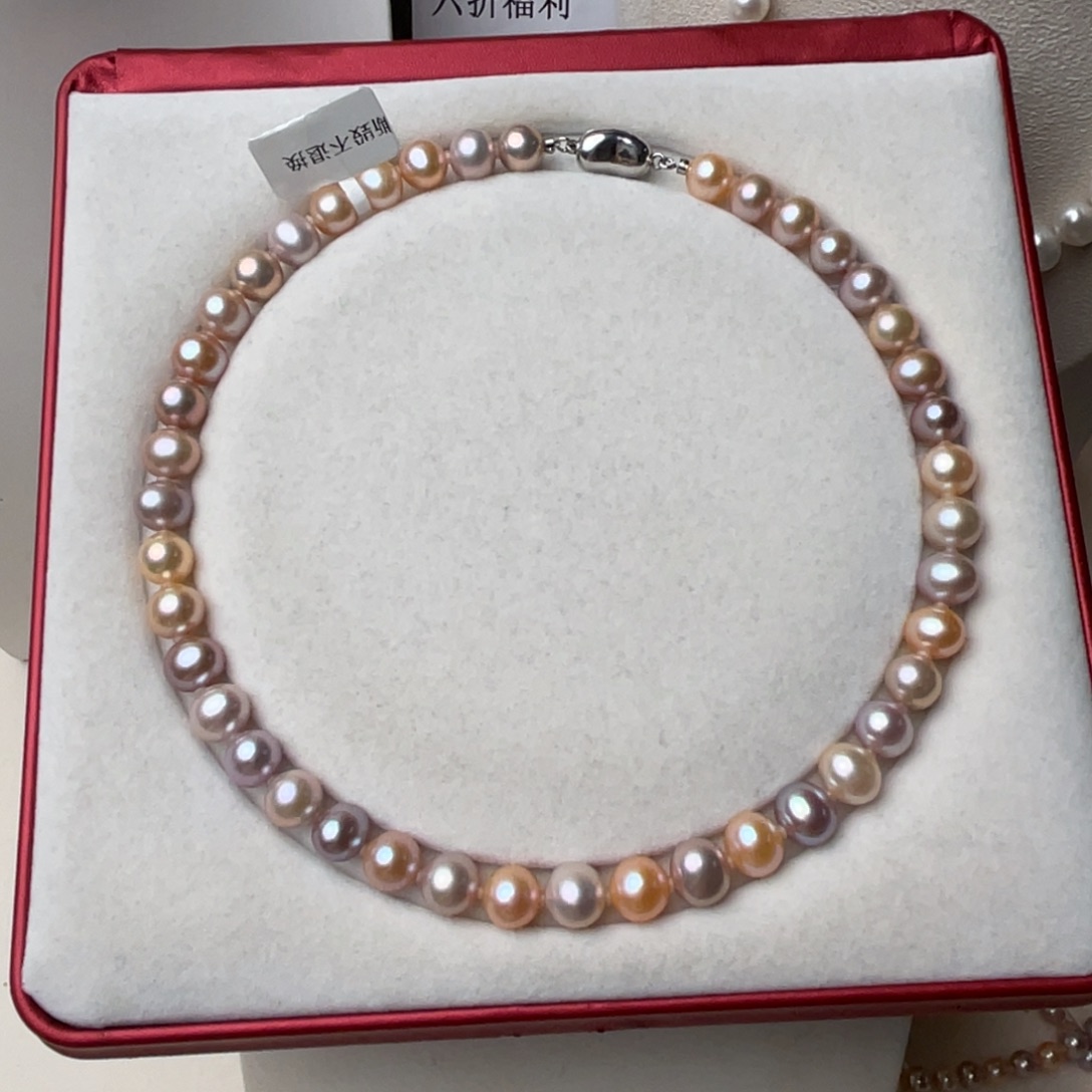 银S925镶嵌淡水珍珠颈饰9-10mm无核近圆无暇