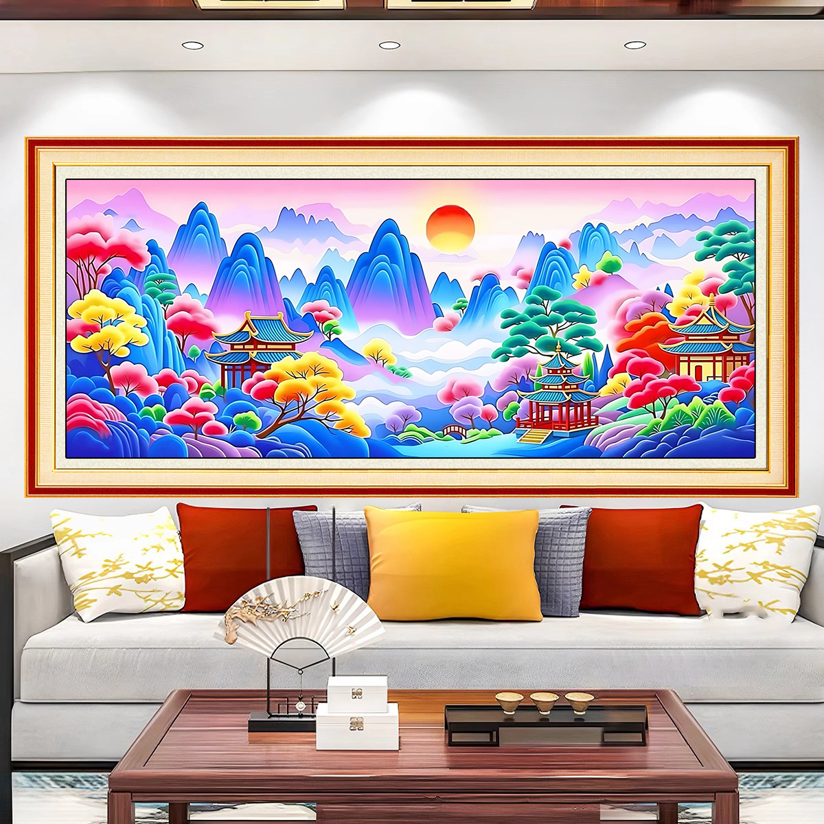 【进口长绒棉绣布】旭日东升紫气东来十字绣42色满绣无勾边风景画