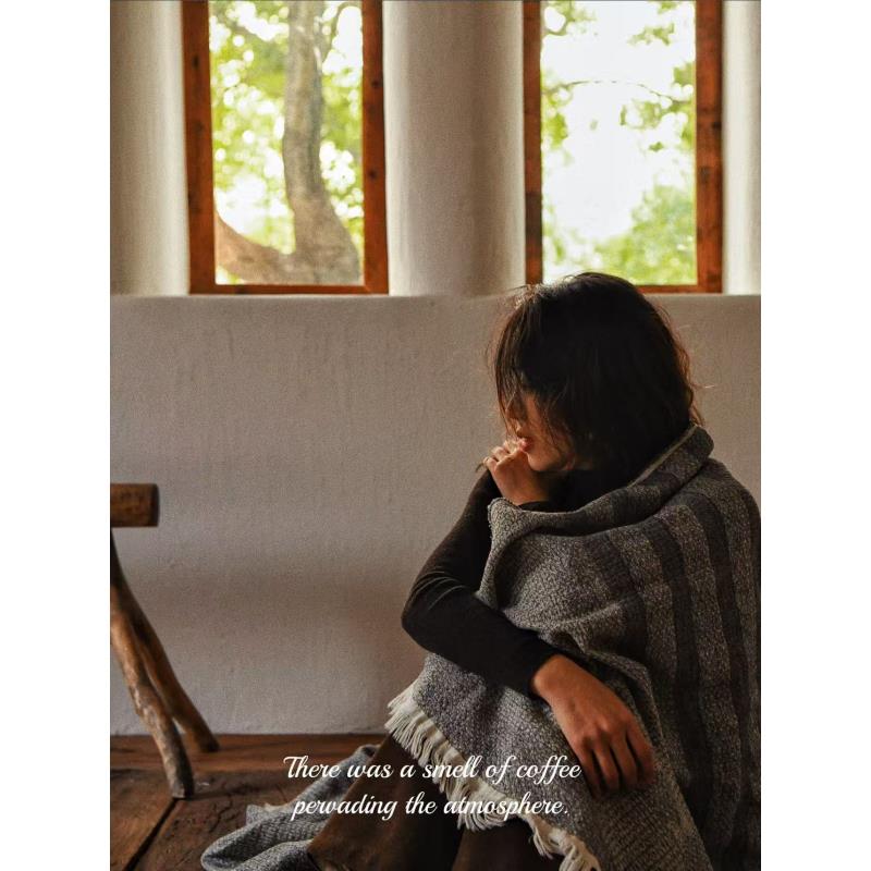  【时光-棉麻毯】复古慵懒老钱风 亚麻流苏毯 沙发毯午睡毯