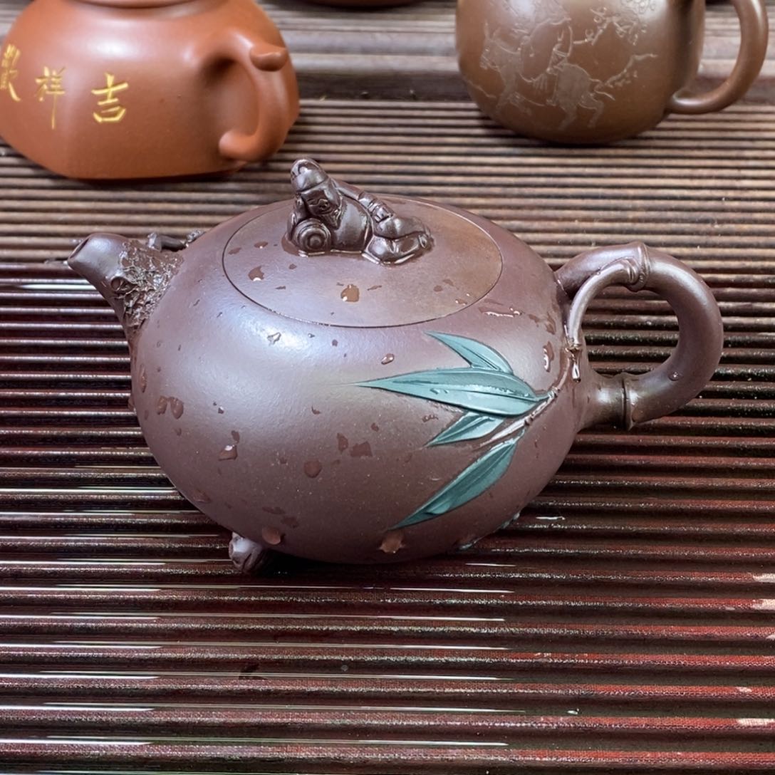 紫砂茶壶白2 岁寒三友 紫泥