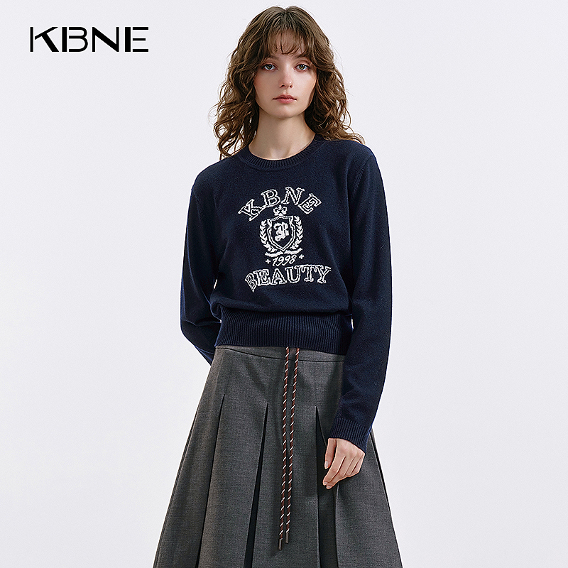 【绵羊毛】KBNE针织衫女款爆款2025新款秋季学院风圆领针织套头衫女