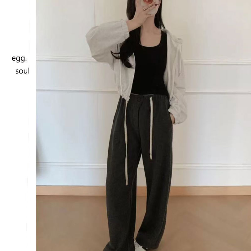 EGG韩国女装设计感腰口气质轻奢运动抽绳保暖加厚加绒一粒扣卫裤