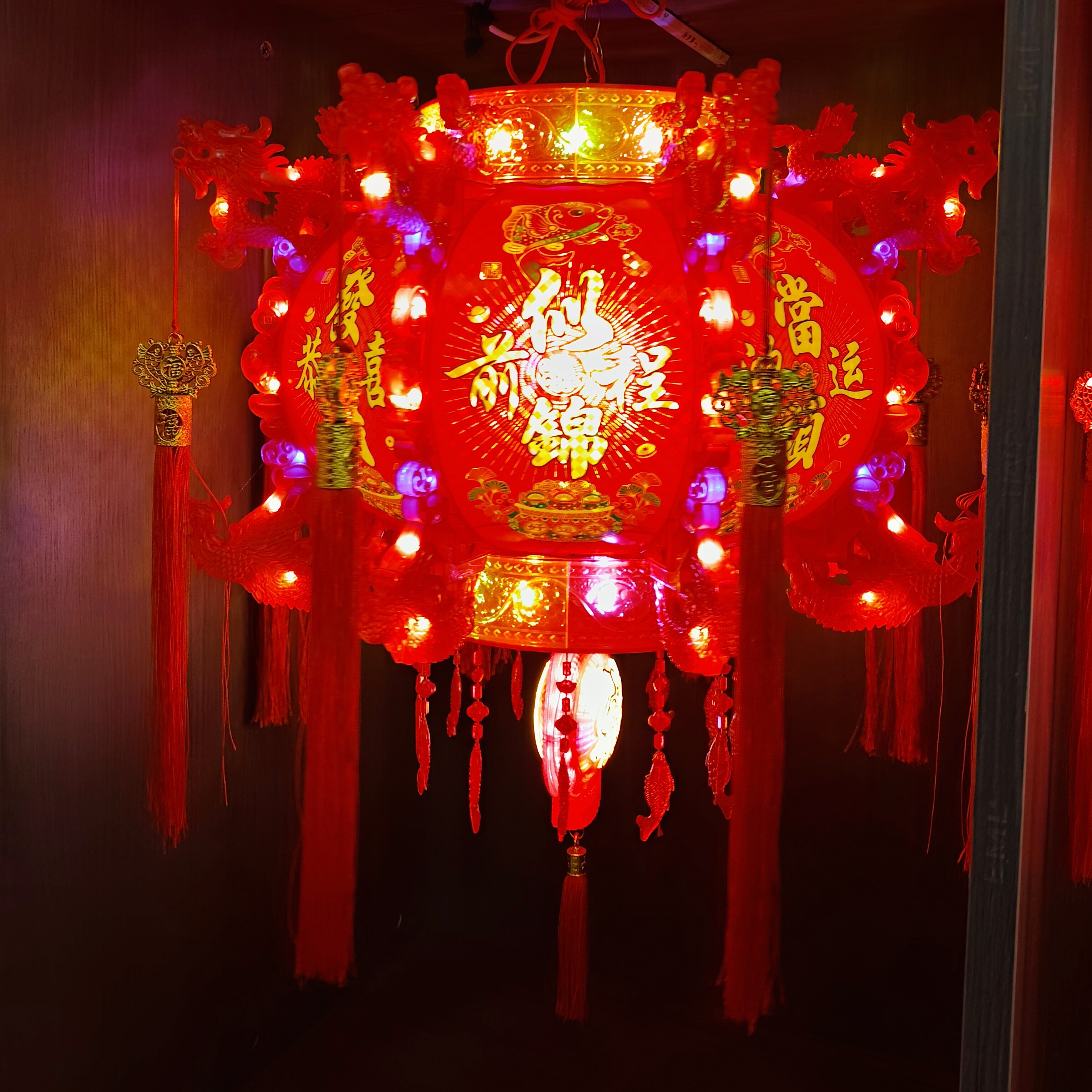 中式古六角七彩旋转龙灯春节新年阳台装饰灯笼灯笼批发厂家直销