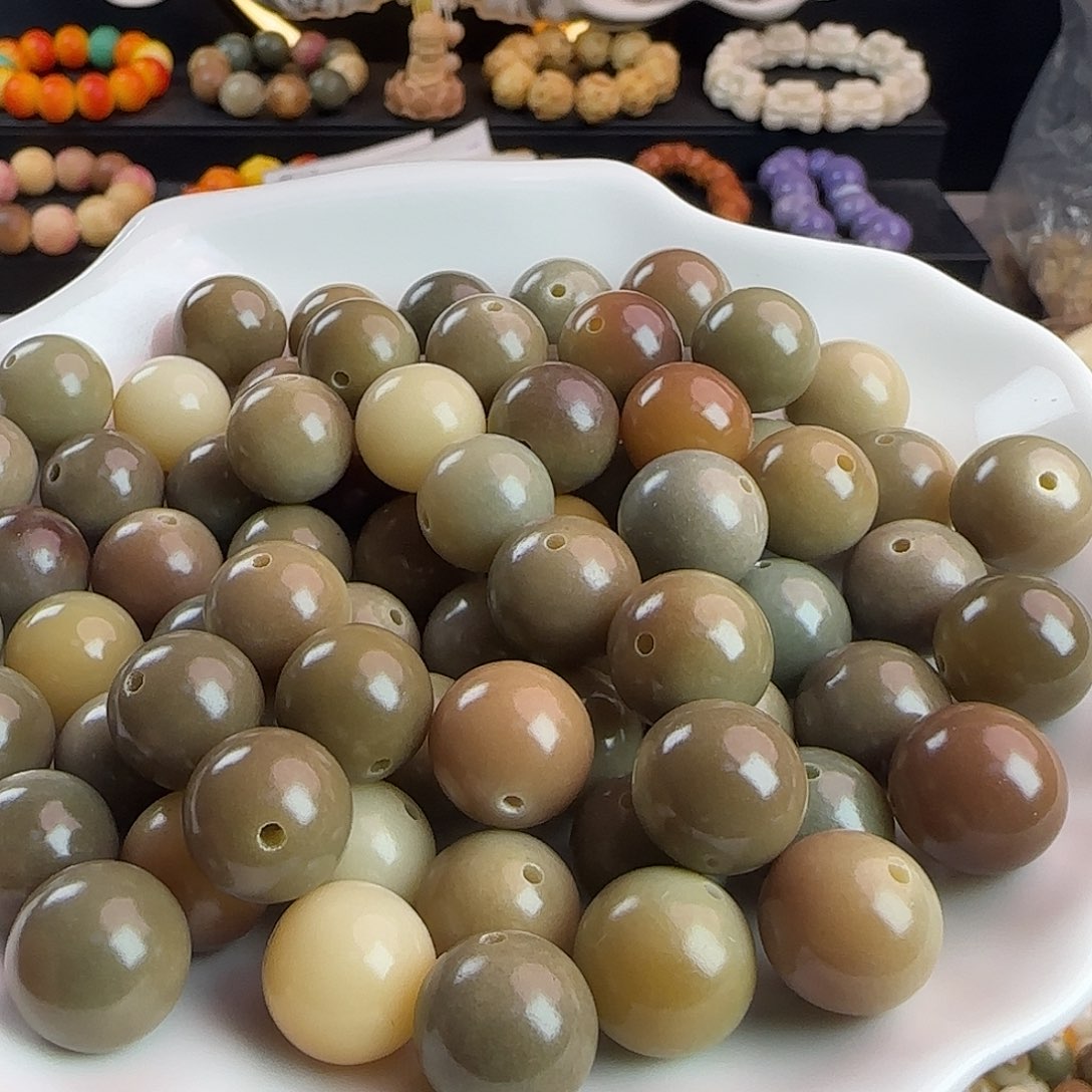 菩提根/象牙果手串卡13-14敦煌玻璃底汤圆500颗批发