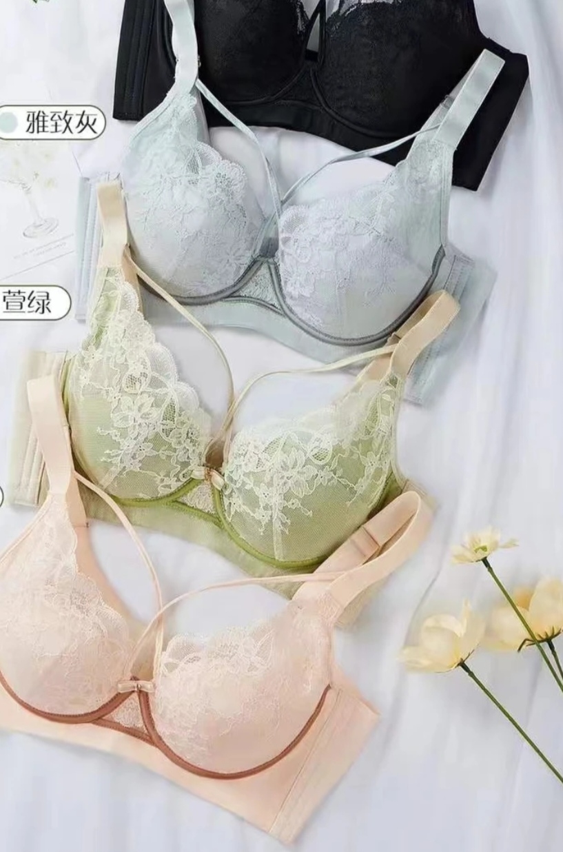 聚拢夏季收副乳文胸山茶花内衣大胸显小调整型轻奢无痕透气