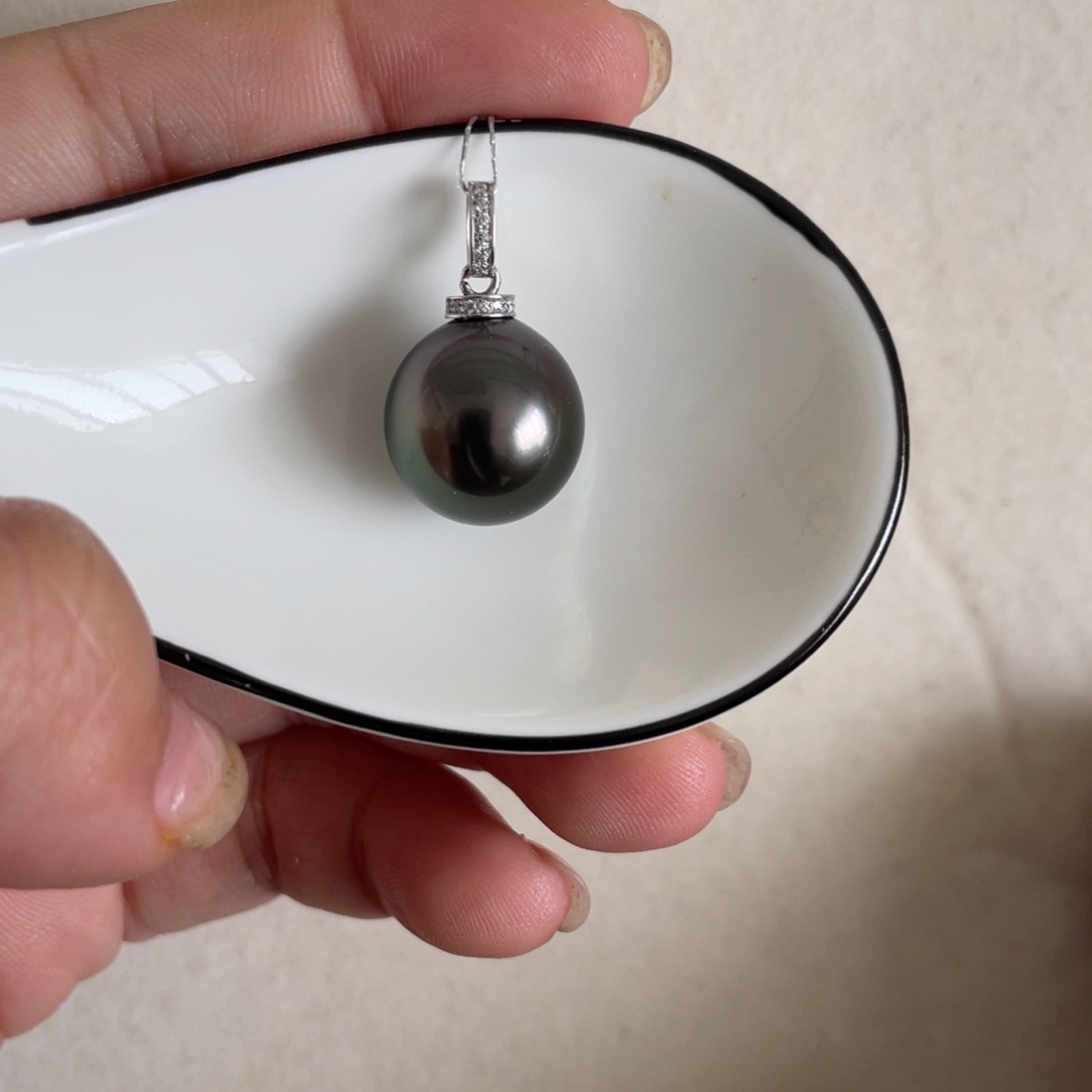 海水珍珠吊坠(不含链)18K金镶嵌14-15mm