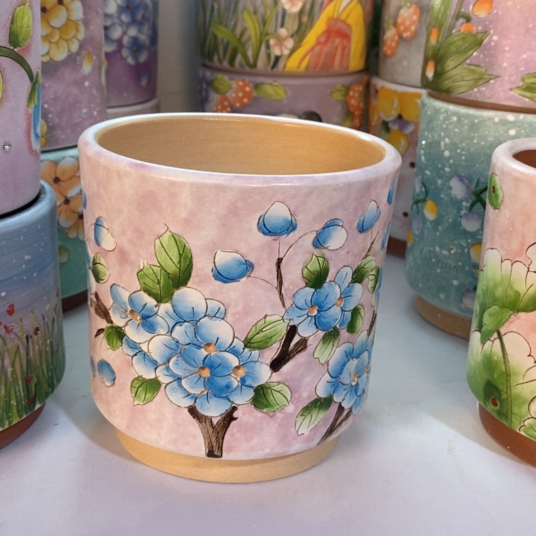 紫砂花盆红陶手绘花盆