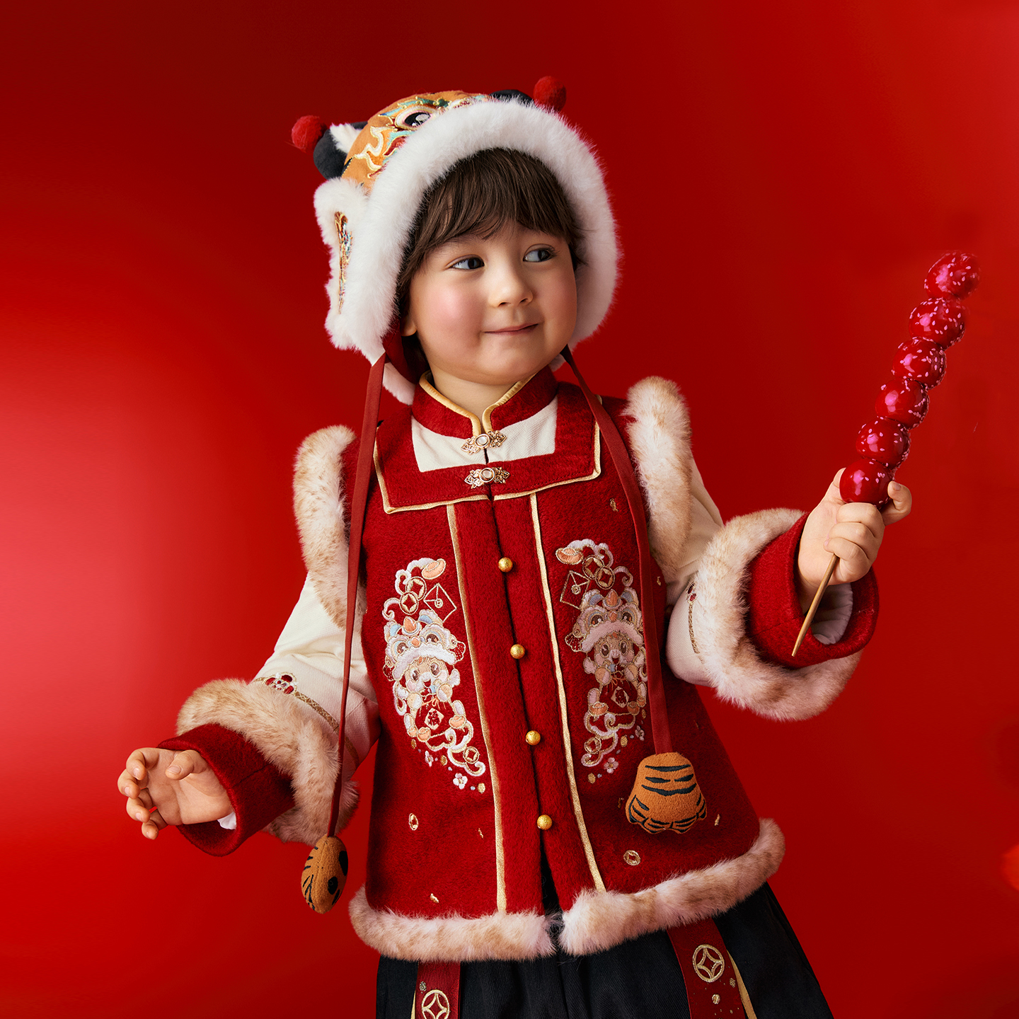 【瑞马迎财】汉服男童冬装25年中国风红色喜庆棉服套装儿童拜年服