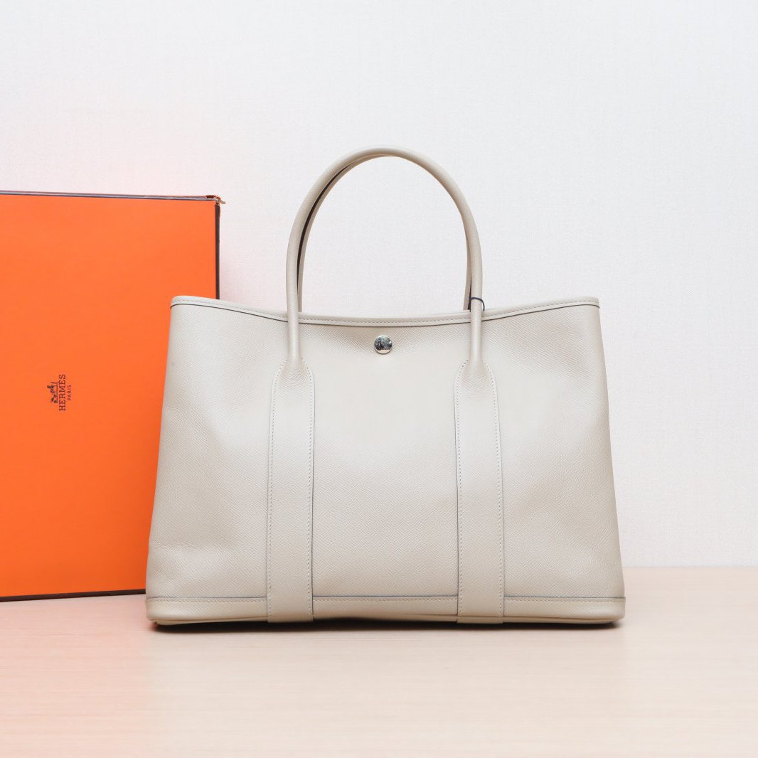 95新 Hermes/爱马仕 小花6花 花园包 36 风衣灰 E皮 C刻 银扣 