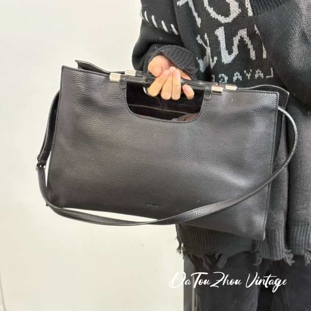 95新 GUCCI/古驰 黑色竹节荔枝纹手提单肩包 Li