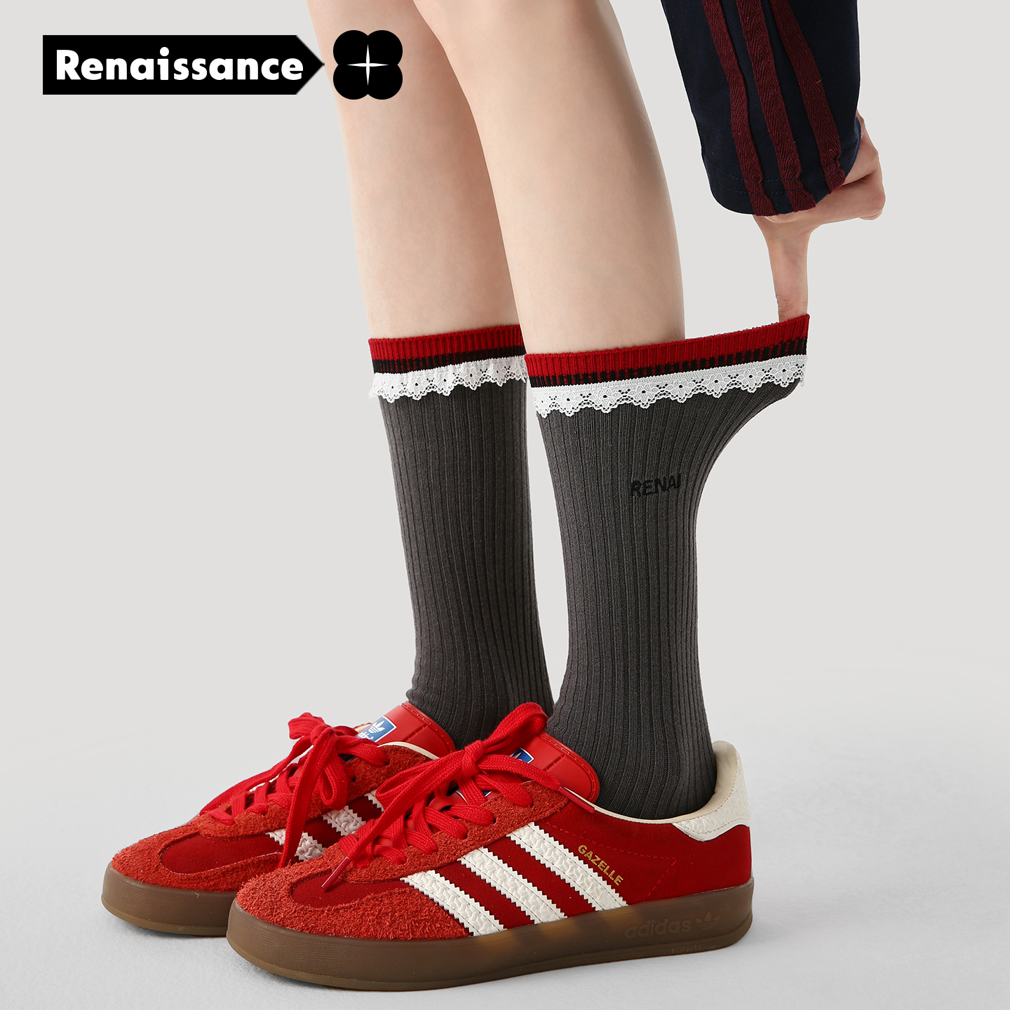 Renaissance春秋新款堆堆中筒袜学院风百搭时尚简约ins潮袜子女