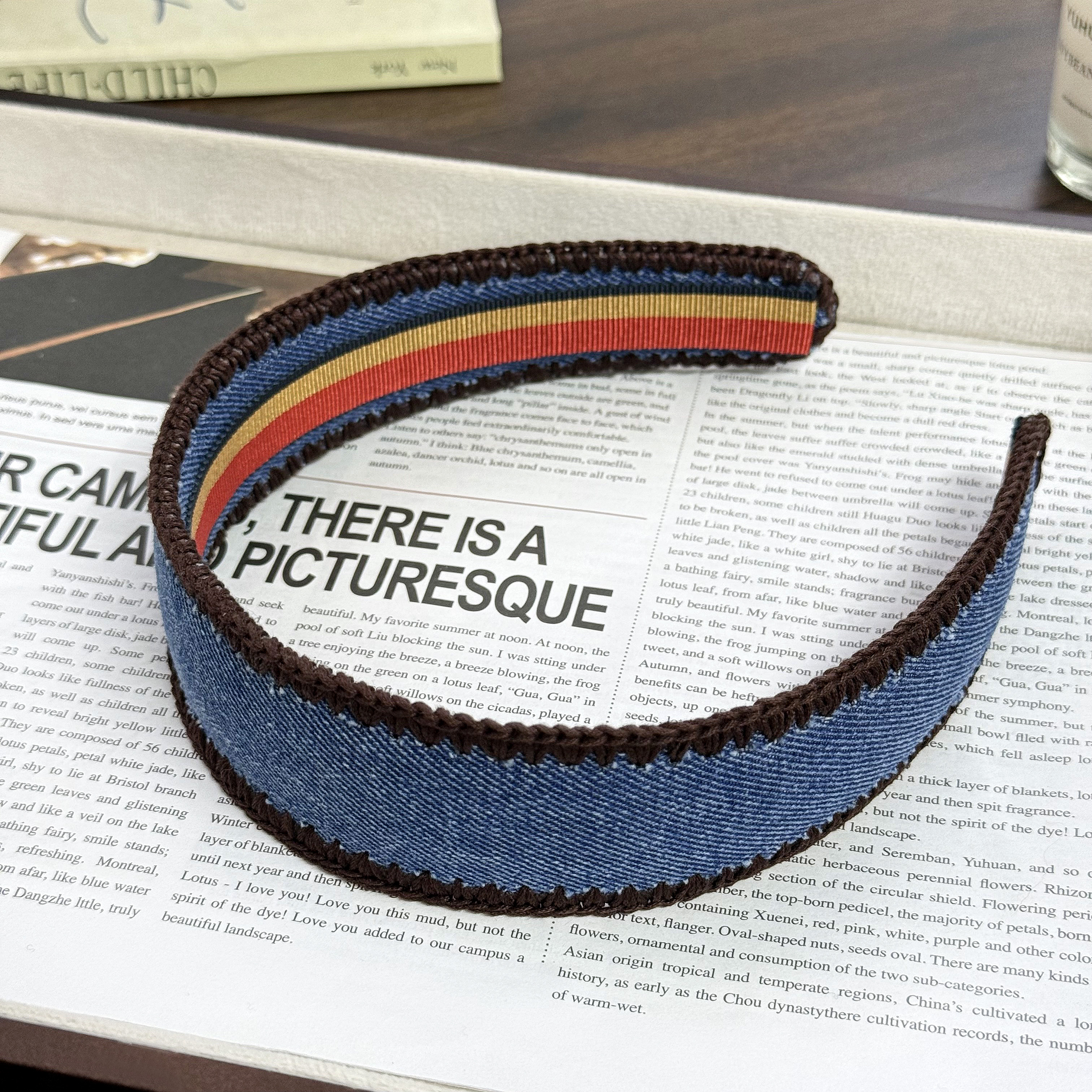 肆伍陆-原单设计简约时尚复古宫廷蓝色牛仔发箍