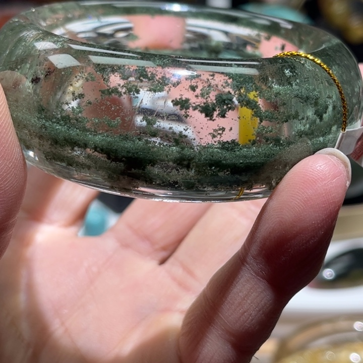 ′***鸟未镶嵌水晶手镯天然巴西绿幽灵手镯