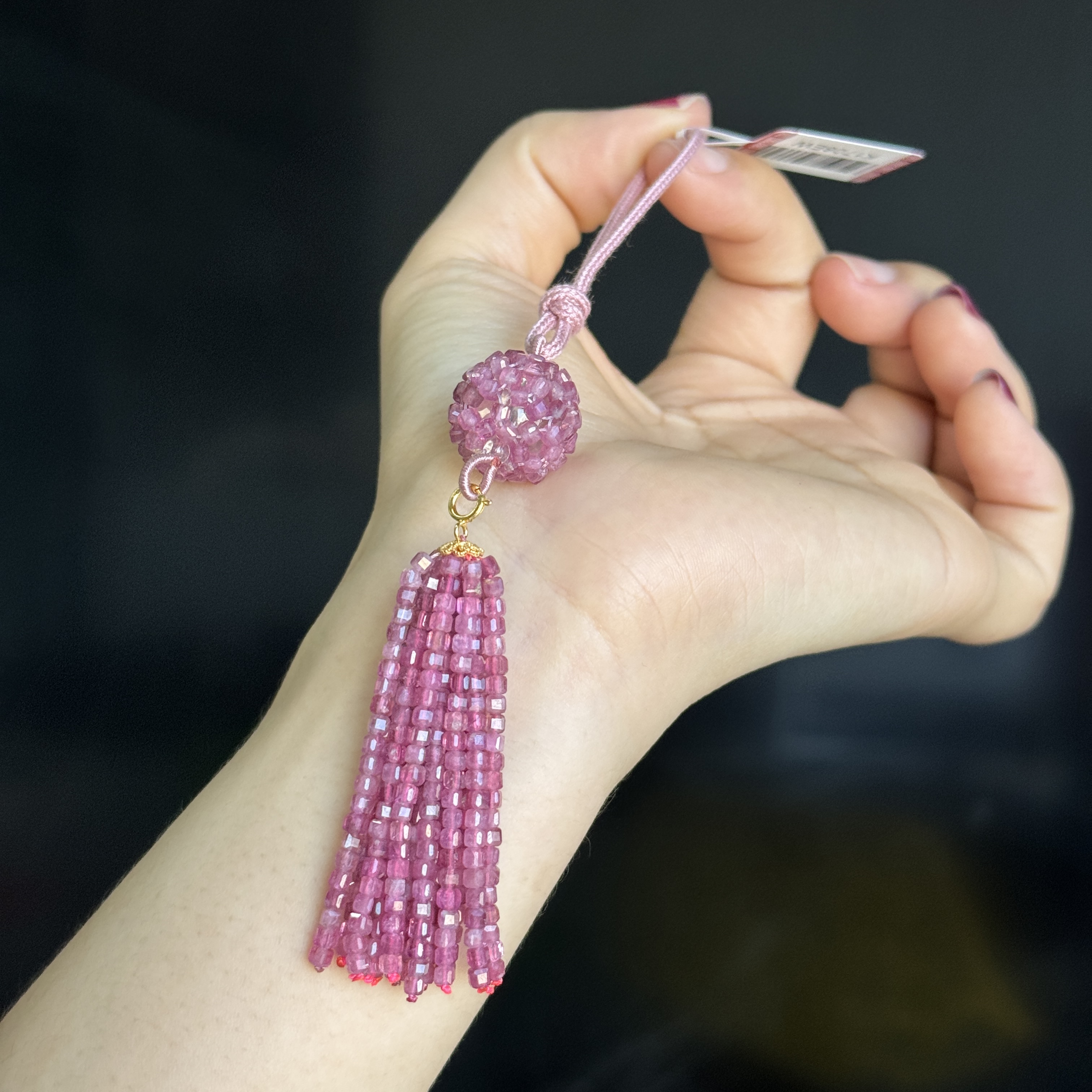 月儿·天然碧玺方糖玲珑球925银挂饰