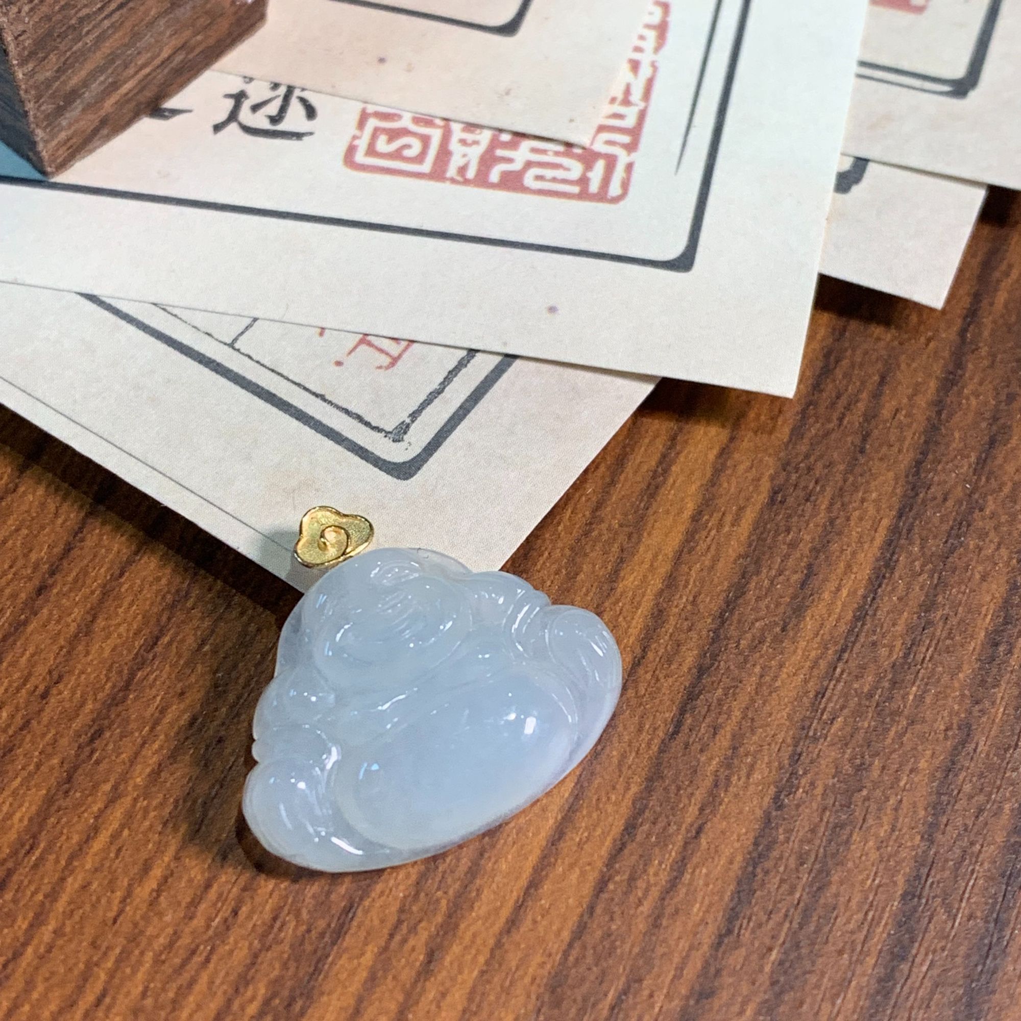 【千砡】A22冰种佛公 18K镶嵌