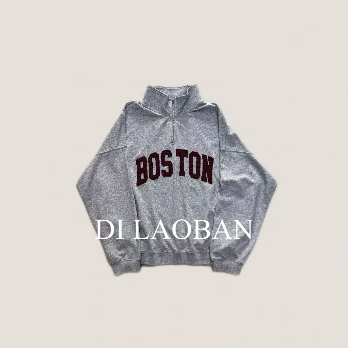 H·G【首尔街区】2746 新款时尚百搭韩式半拉链字母卫衣