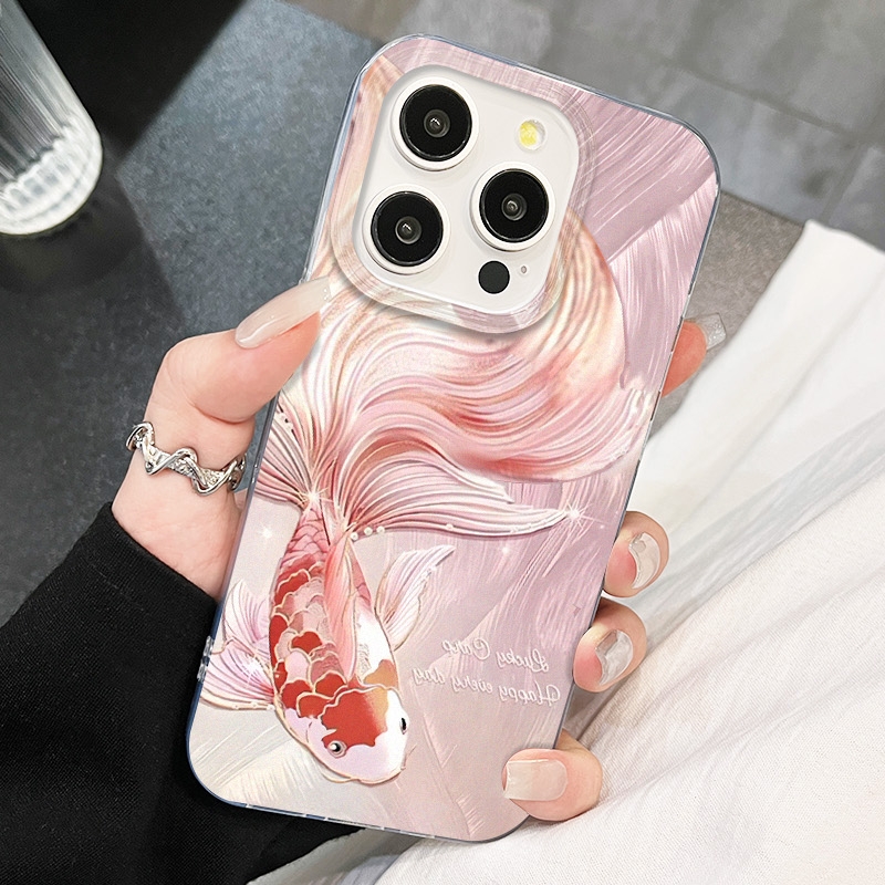 羽纱壳锦鲤高级感渐变色手机壳适用于苹果iPhone华为荣耀oppo防摔