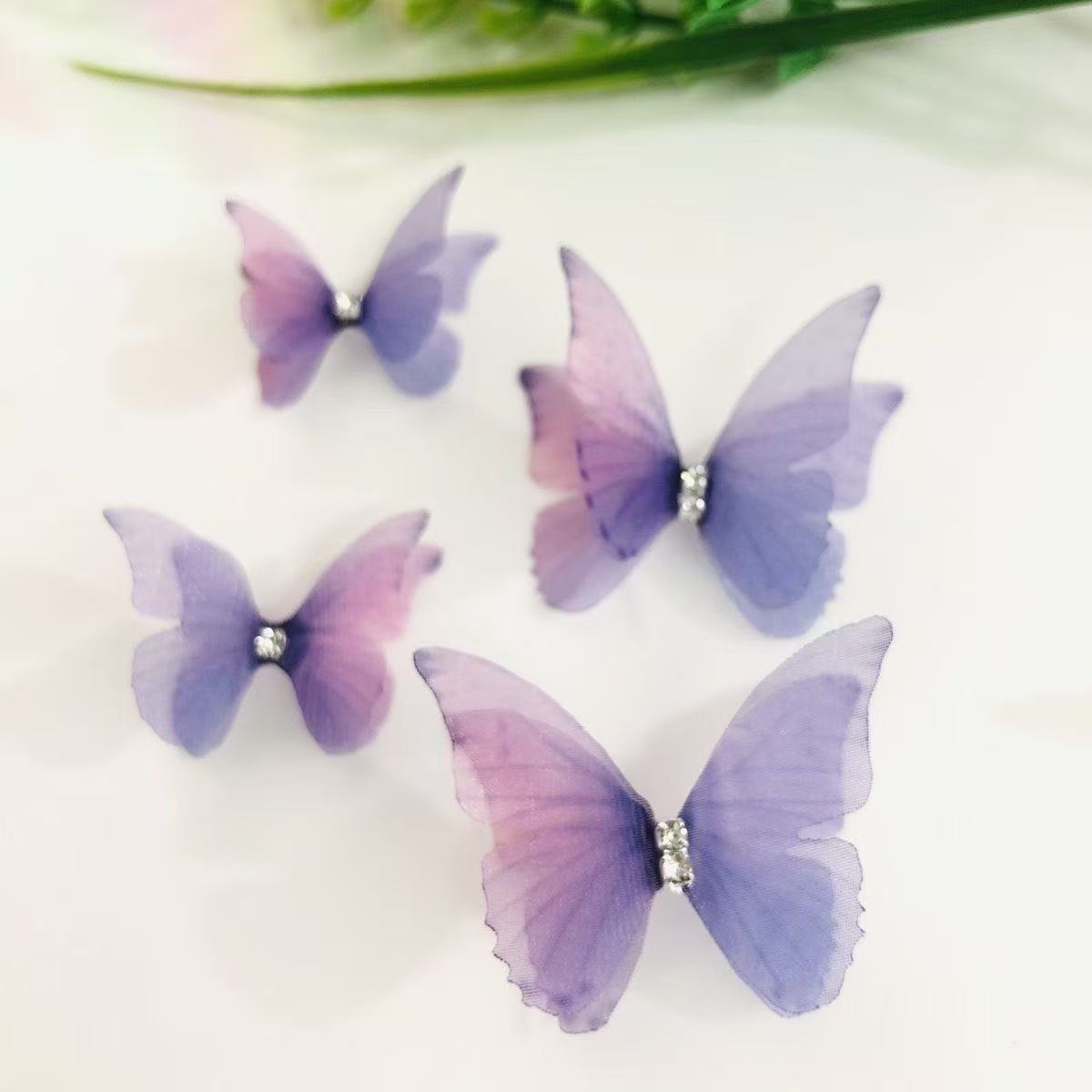 【追艺】5厘米双层带钻立体薄纱蝴蝶手工DIY面部贴饰发箍发夹配饰