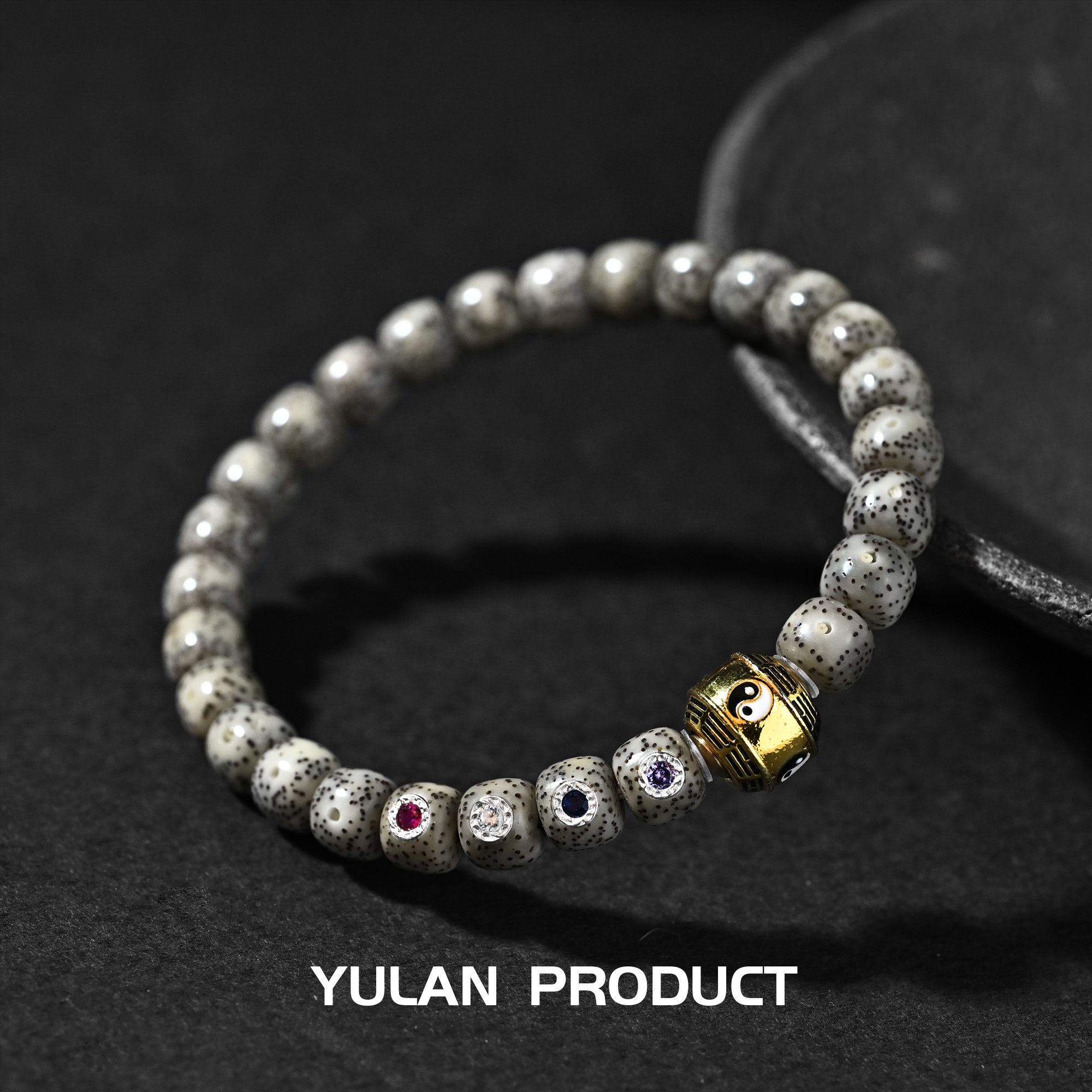 925银银制品 【太极】星月菩提-8*7冰透四钻镶嵌+太极隔珠搭配款