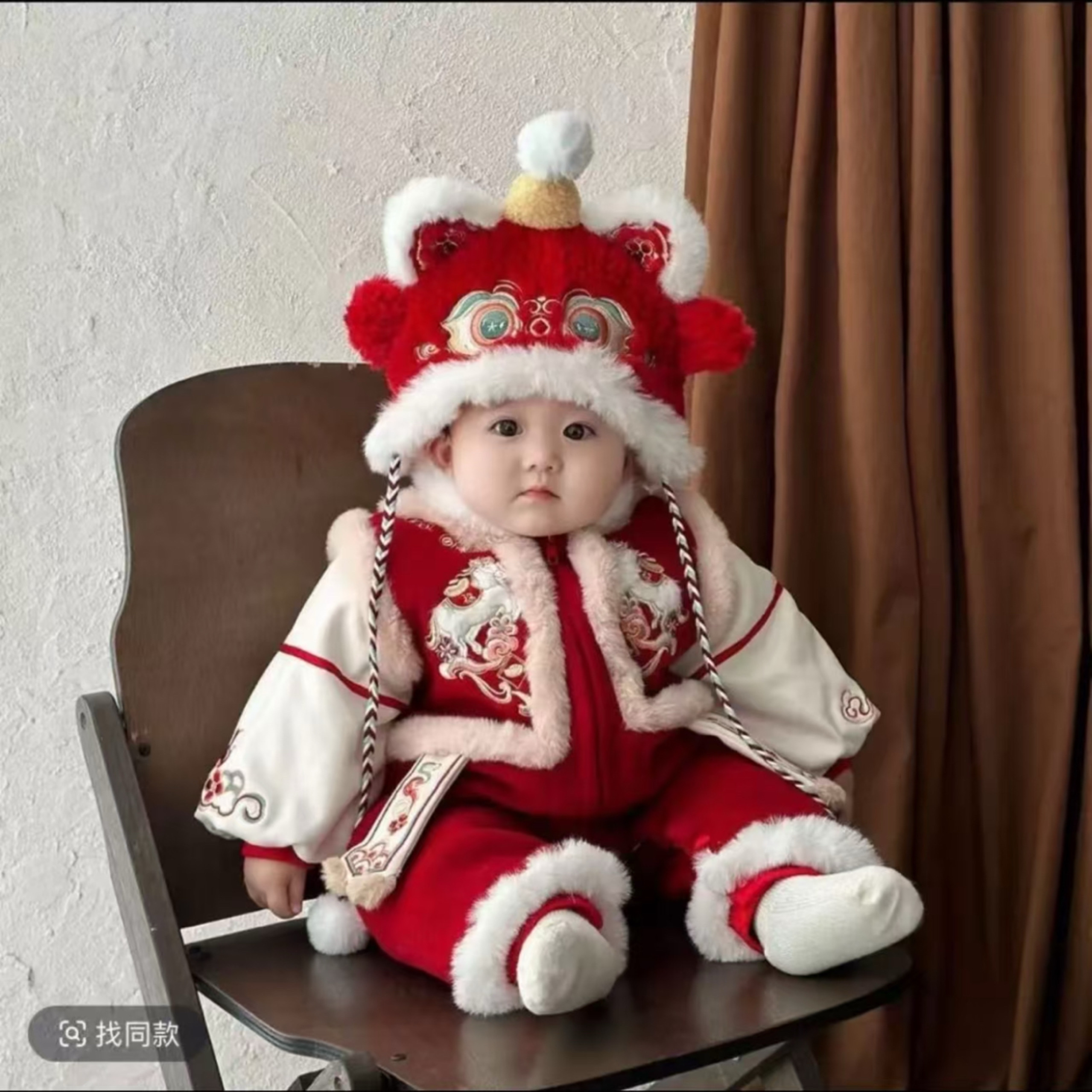 新生婴儿冬季爬服喜庆加绒加厚男女宝宝新年喜庆连体拜年服