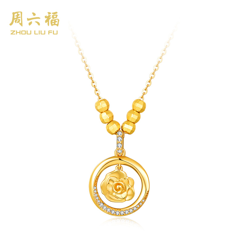ZHOU LIU FU/周六福 坠链均925银合成锆石 玫瑰花环套链-Y6376-主