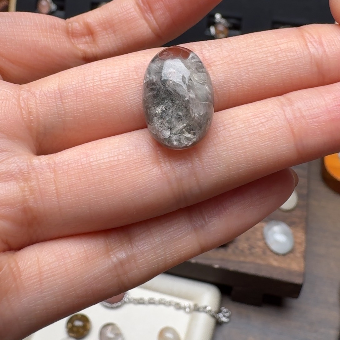 老***上水晶珠宝半成品银S925镶嵌灰兔毛定制手链不退不换