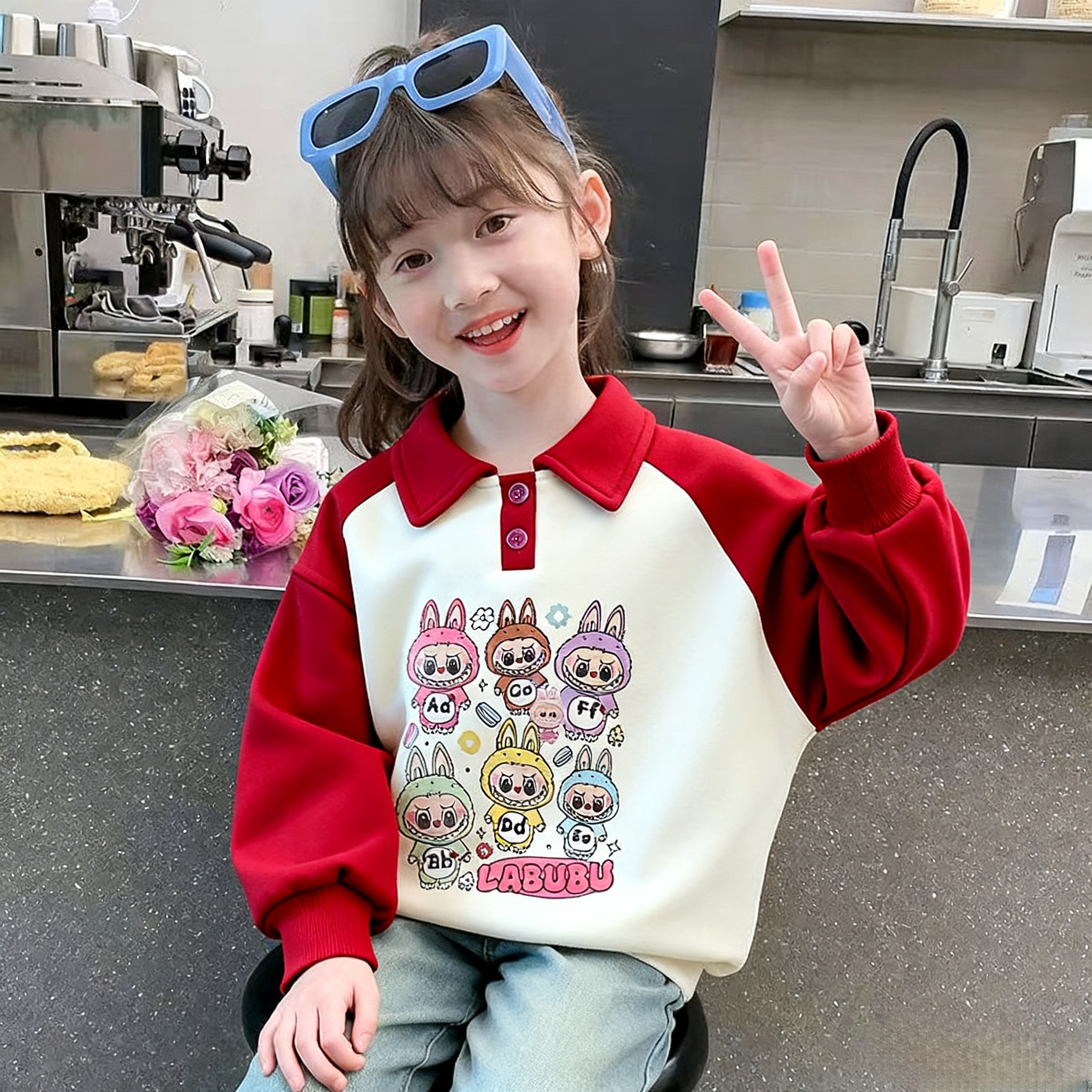 女童加绒卫衣2025拉布布polo新款洋气秋冬儿童衣服女孩款上衣长袖