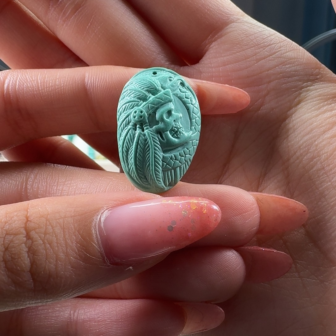 绿松石未镶嵌吊坠(不含链)印第安骷髅酋长