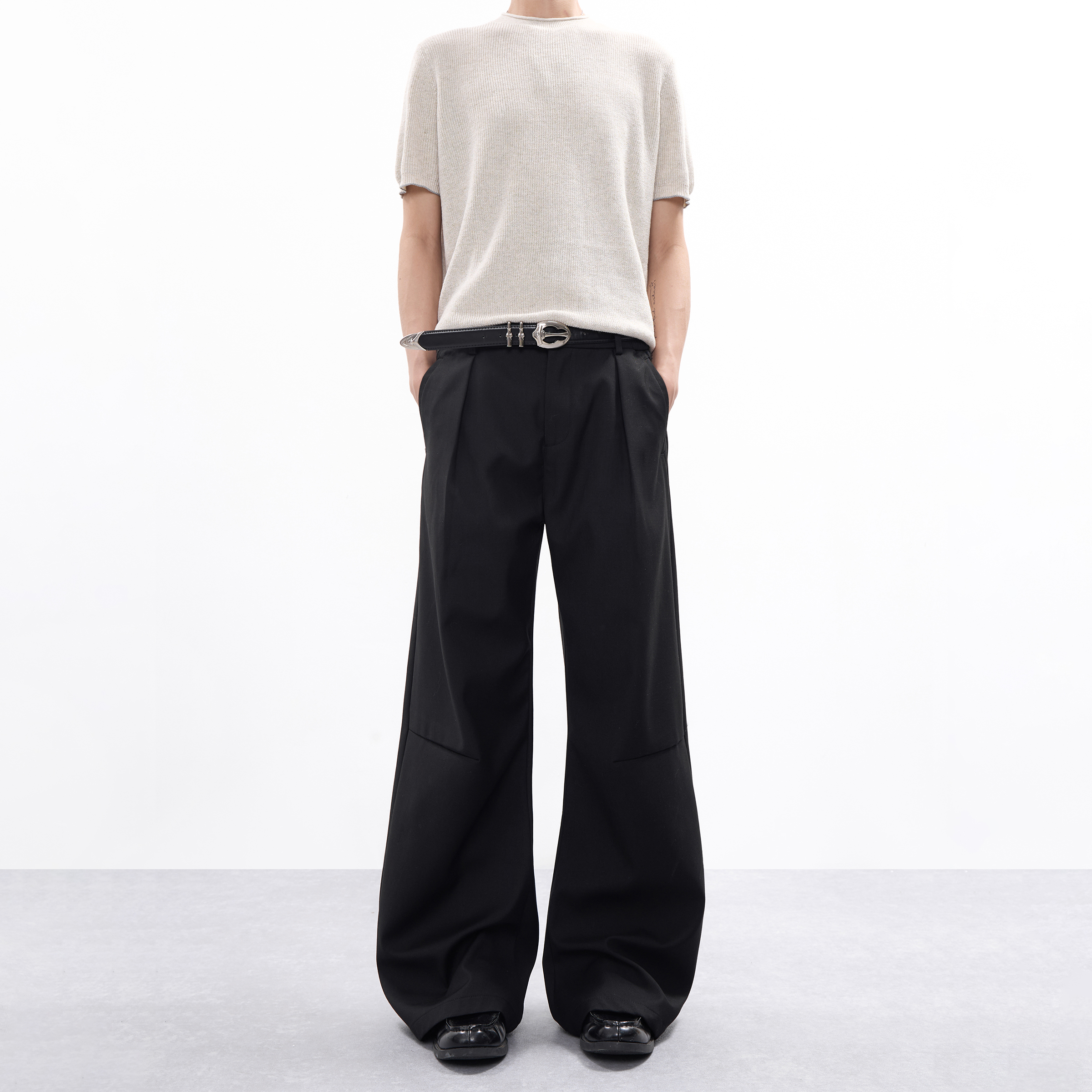 【褶皱弯刀西裤】美式男女复古新款阔腿宽松百搭直筒裤子情侣