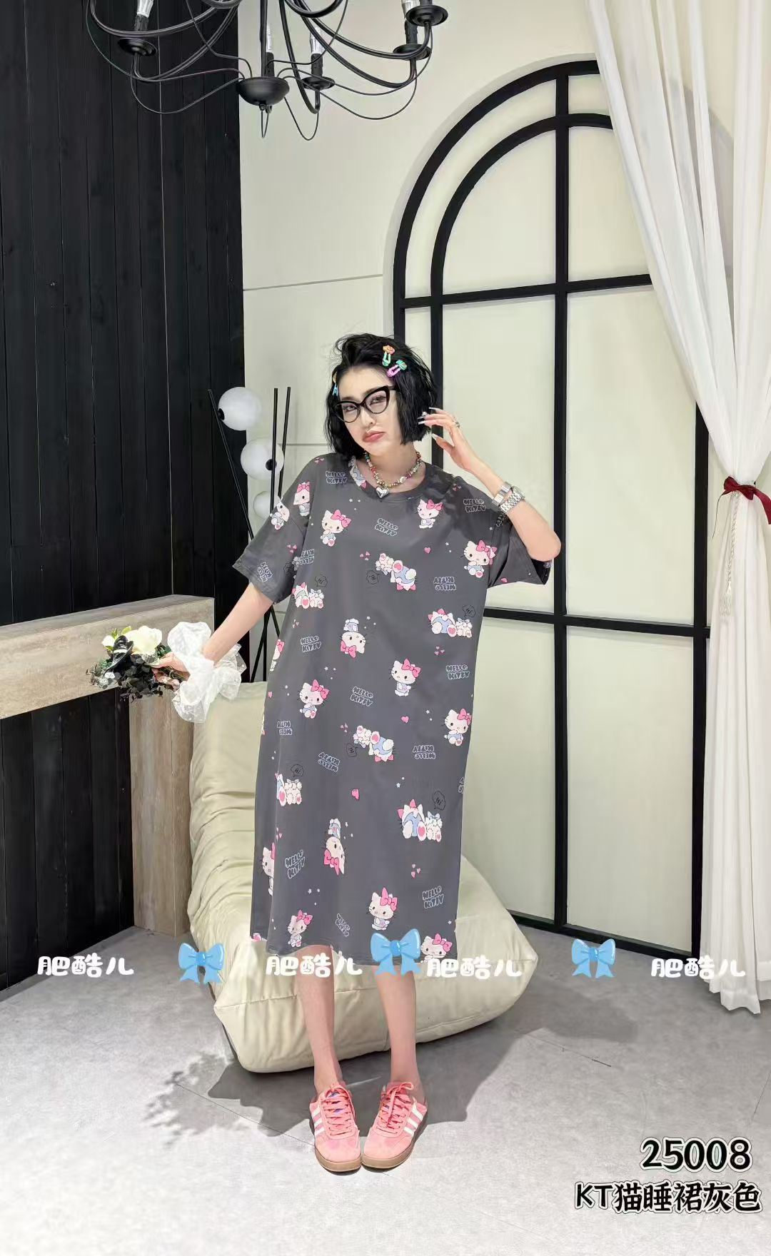 （KT猫睡裙）中长款成人薄款透气简约夏季睡裙时尚女款女士25008