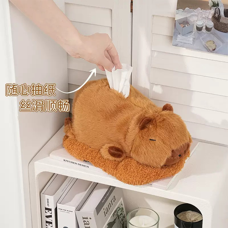 卡皮巴拉车载纸巾盒竹炭包创意毛绒除味炭包二合一卡通公仔抽纸盒