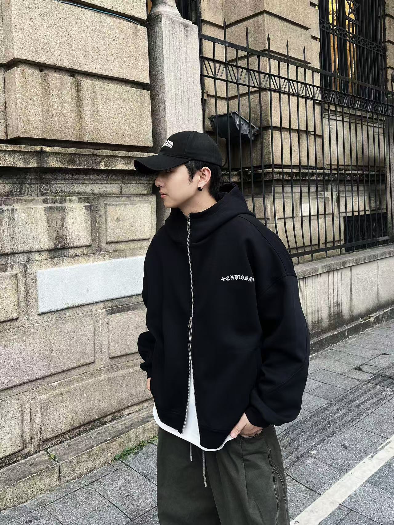 胡先生25ss秋季美式百搭复古宽松休闲夹克连帽外套Y7217