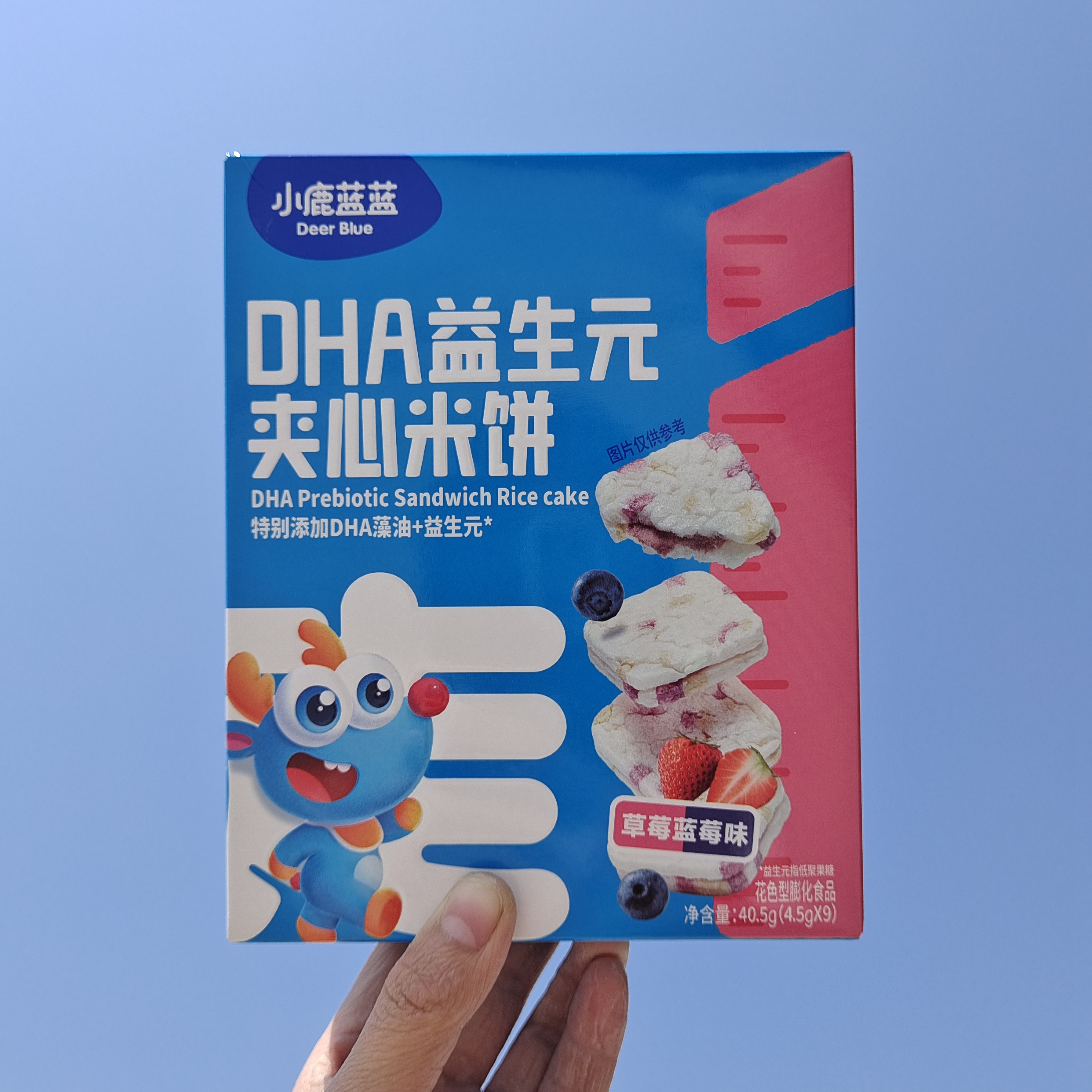 小鹿蓝蓝DHA益生元夹心米饼40.5g草莓蓝莓味东北大米进口乳清粉
