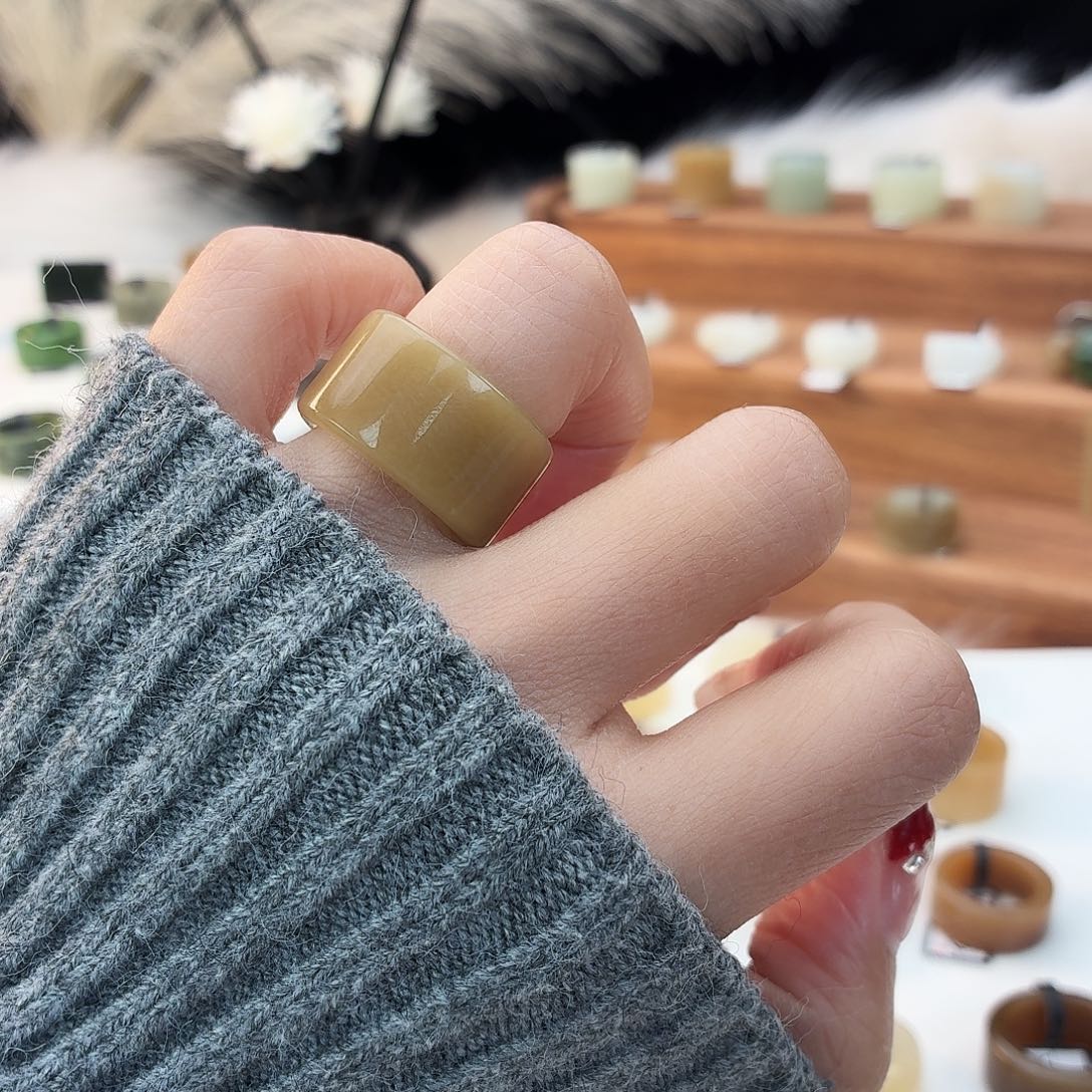 和田玉未镶嵌戒指i9糖圆切16.9mm