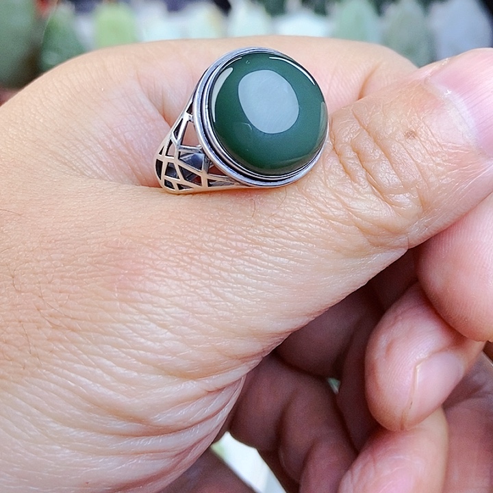 和田玉戒指银S925镶嵌优****6