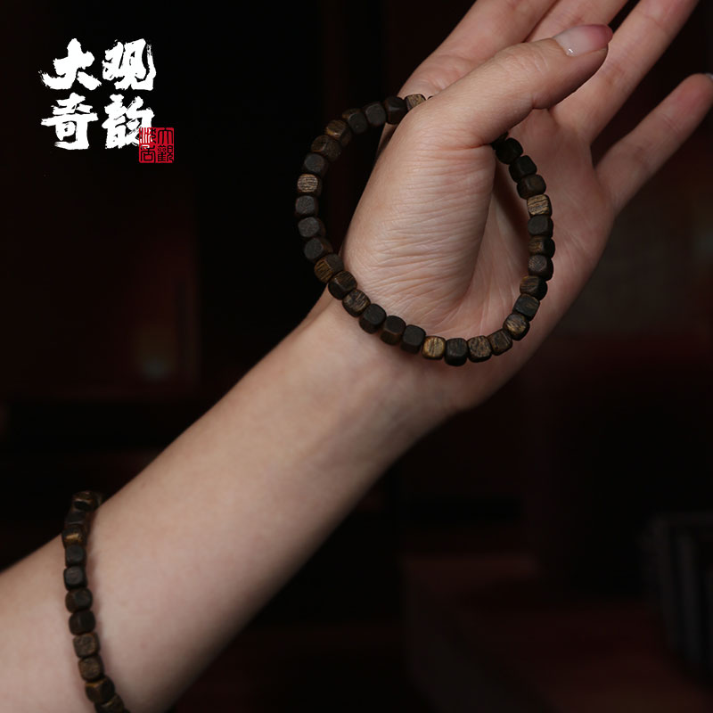 沉香【牵丝戏】S级绿奇楠5mm单圈方珠沉香手串海南黎峒产区树心油