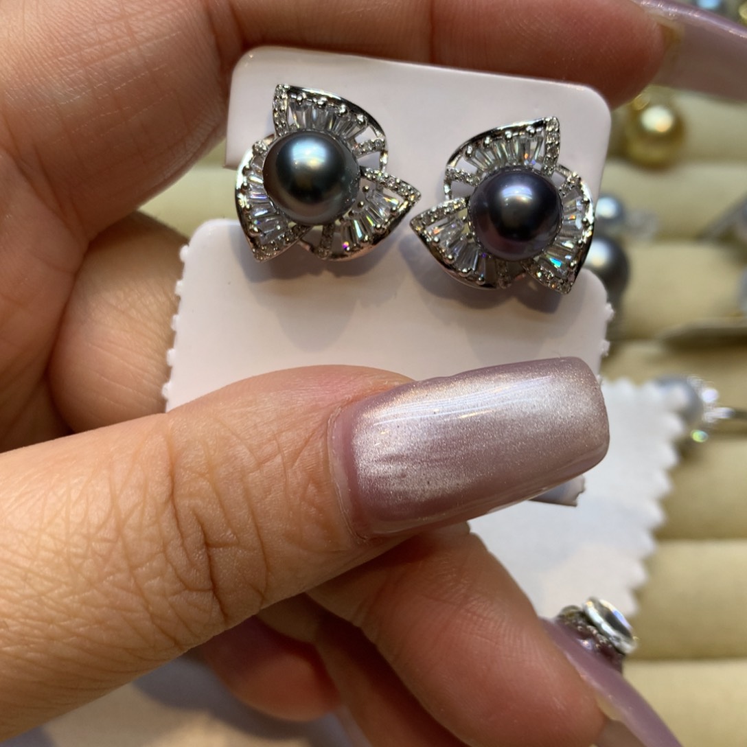银S925镶嵌耳饰海水珍珠