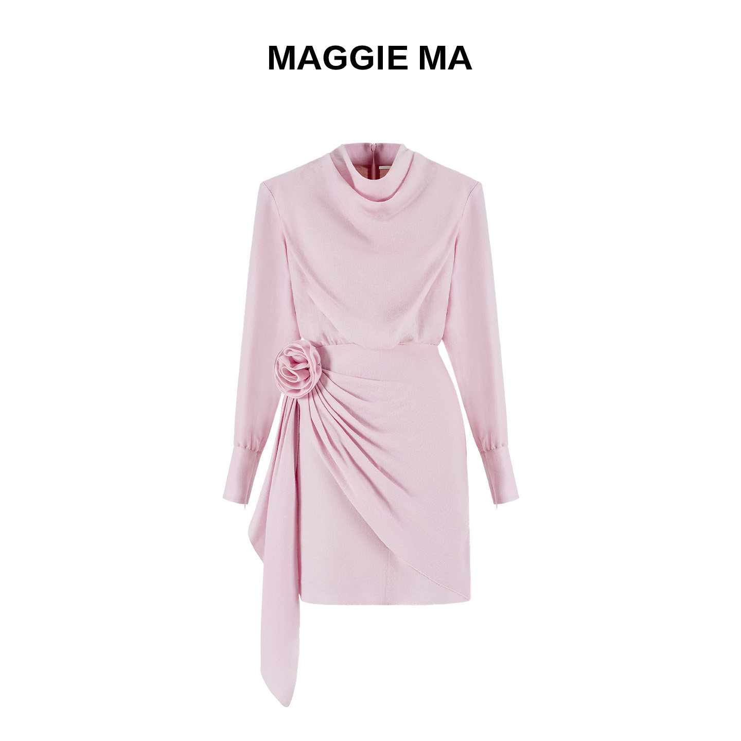 MAGGIE MA马婧设计师款「摇曳之花」连衣裙绵羊毛长袖包臀裙945D