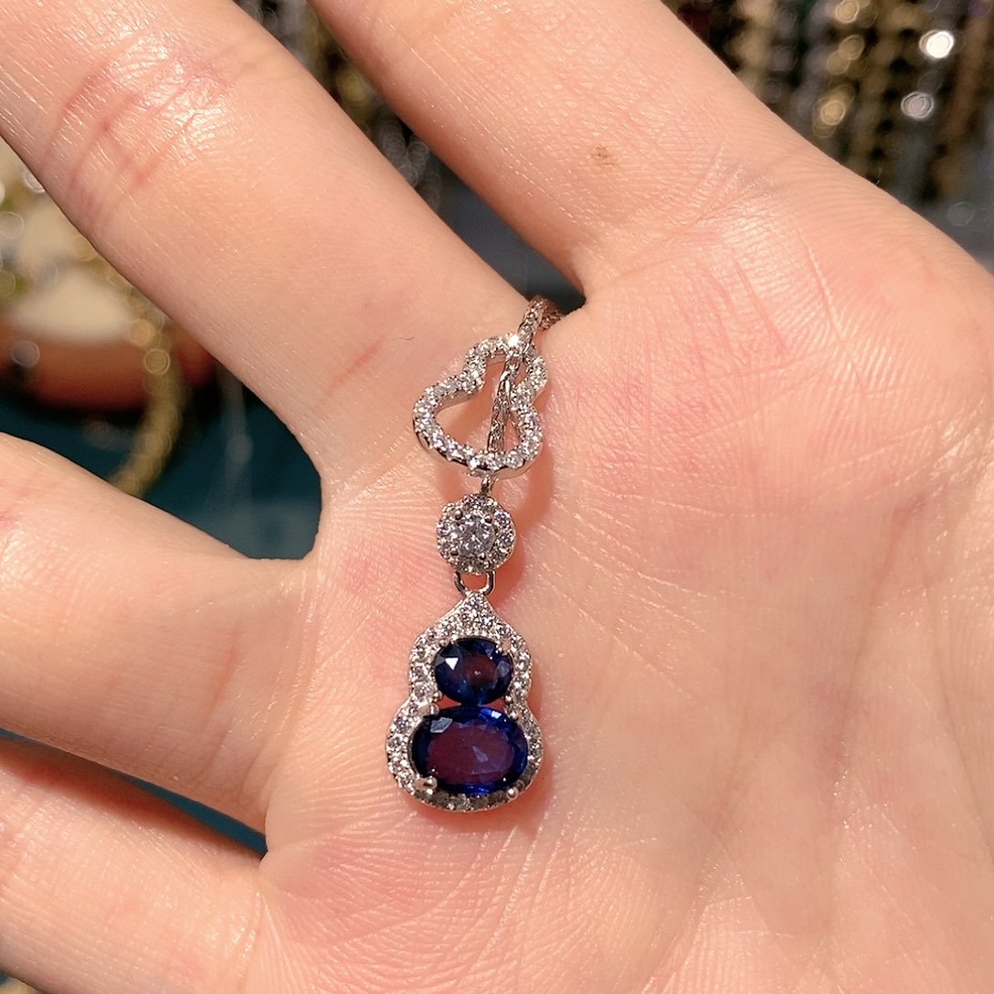 蓝宝石颈饰银S925镶嵌夏***孩