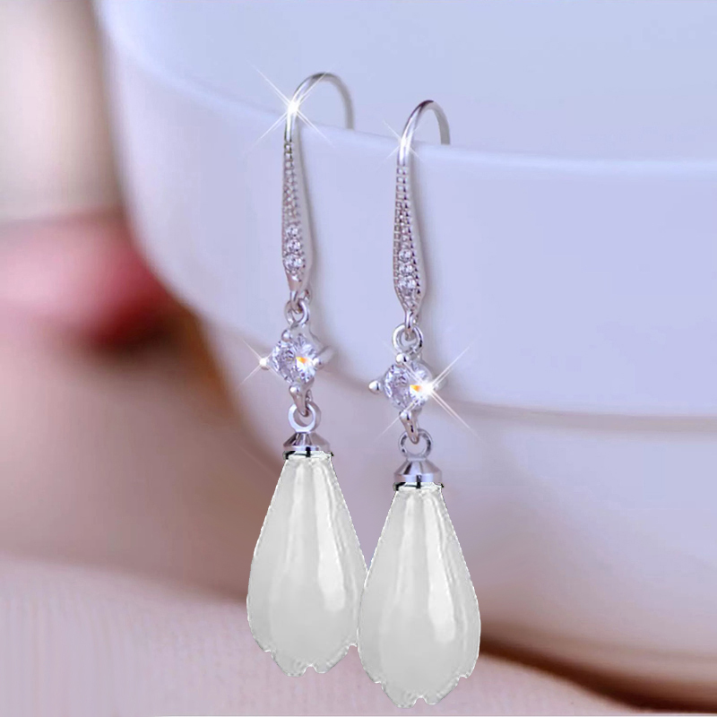 专柜正品s925纯银玉兰花古风国风耳环中长款圆脸气质爆款耳坠耳饰