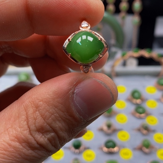 和田玉（碧玉）戒指银S925镶嵌