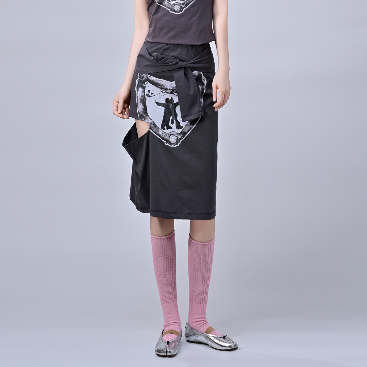 LUNAR NOSTALGIA2025新款设计师系带刀割时尚印花显瘦半身裙女