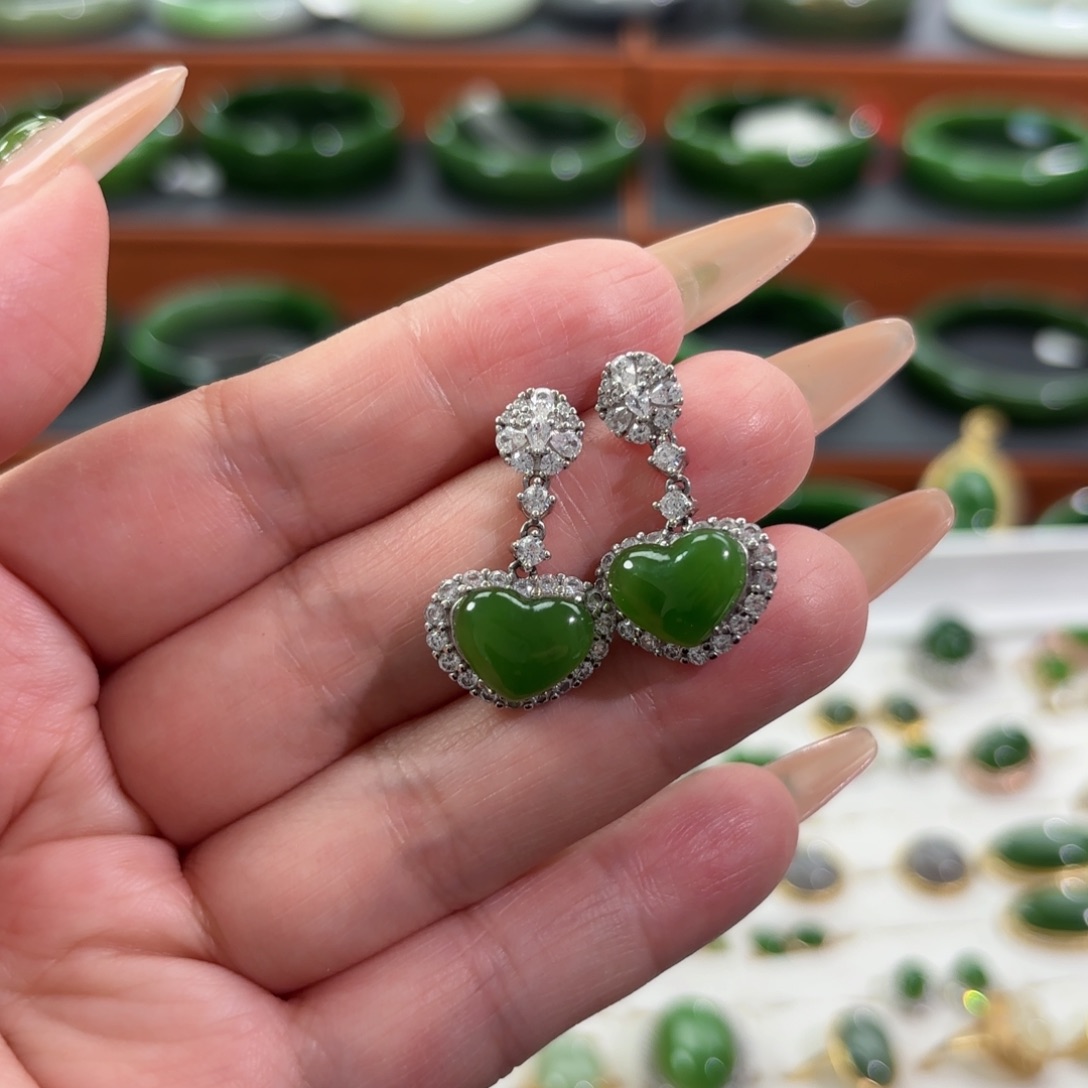 和田玉银S925镶嵌耳饰