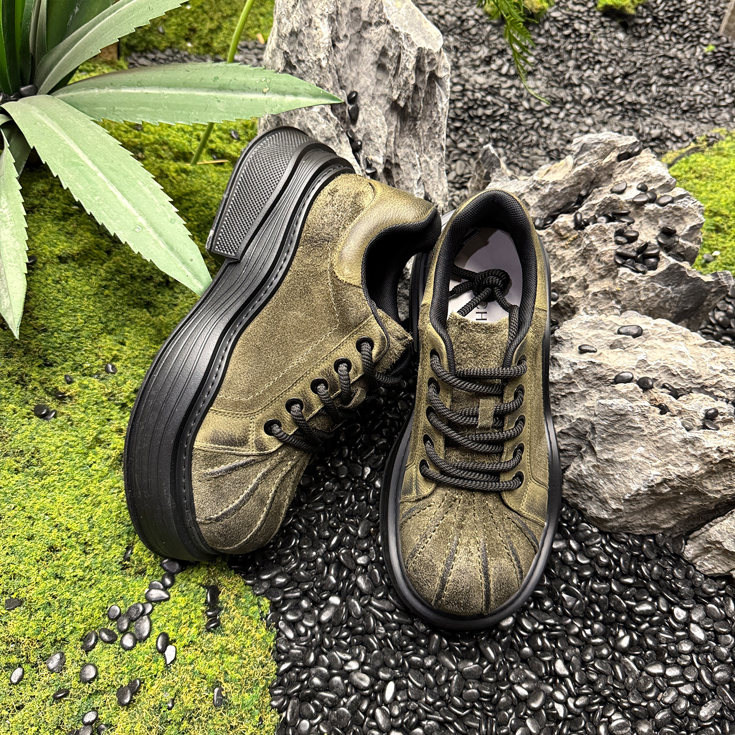 美式复古港风贝壳头男鞋潮流X休闲设计感厚底轻便高级感真皮板鞋