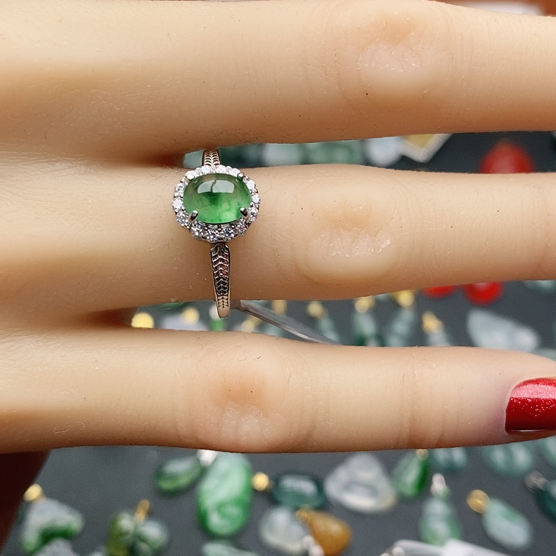 翡翠戒指银S925镶嵌王*华戒指