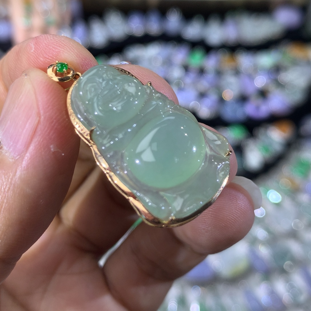 翡翠18K金镶嵌吊坠(不含链)